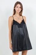 Pu Leather Lace Detail Mini Black Dress