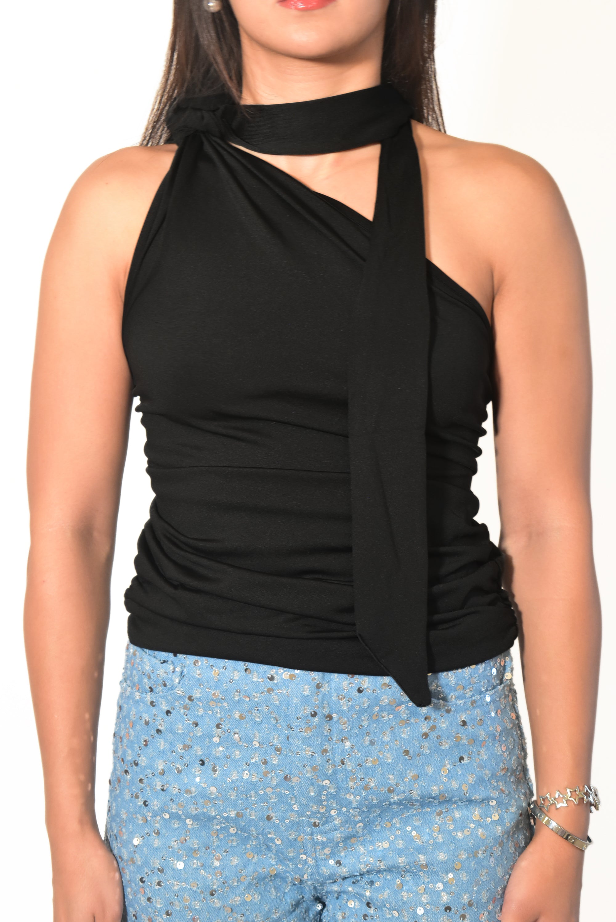 Scarf Detail Black Top