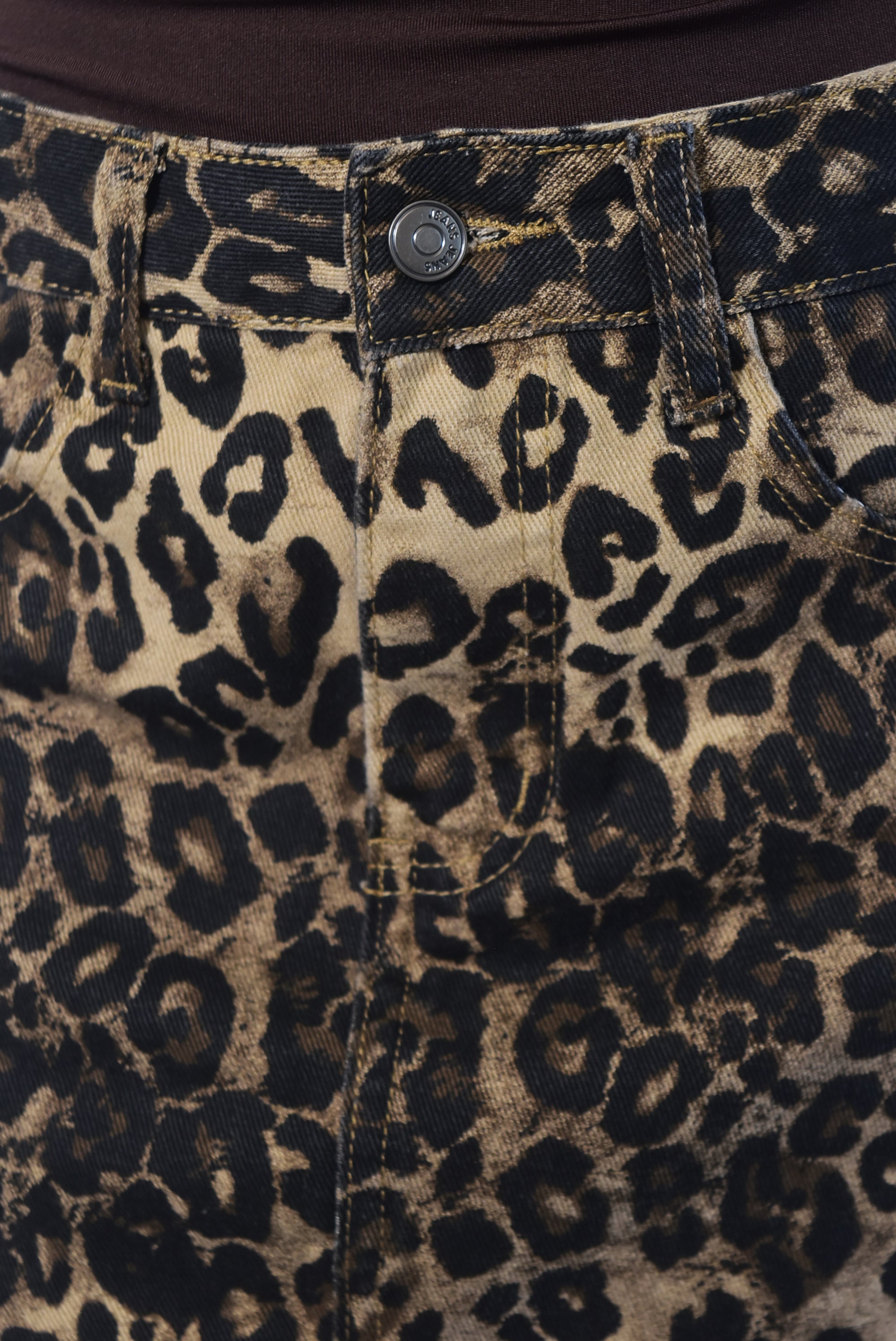 Denim Leopard Print Mini Skirt
