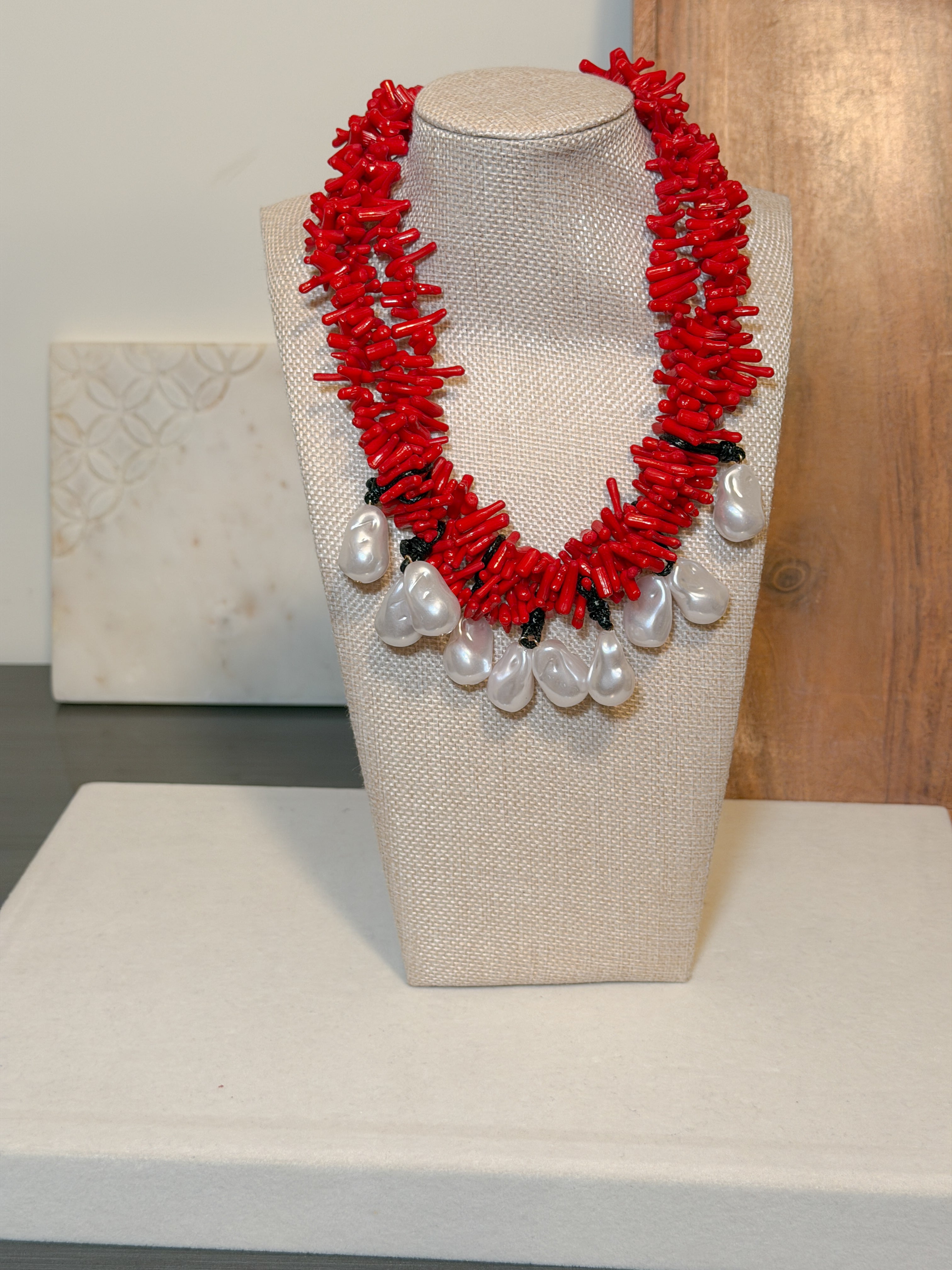 Shells and Pearls Red Necklace