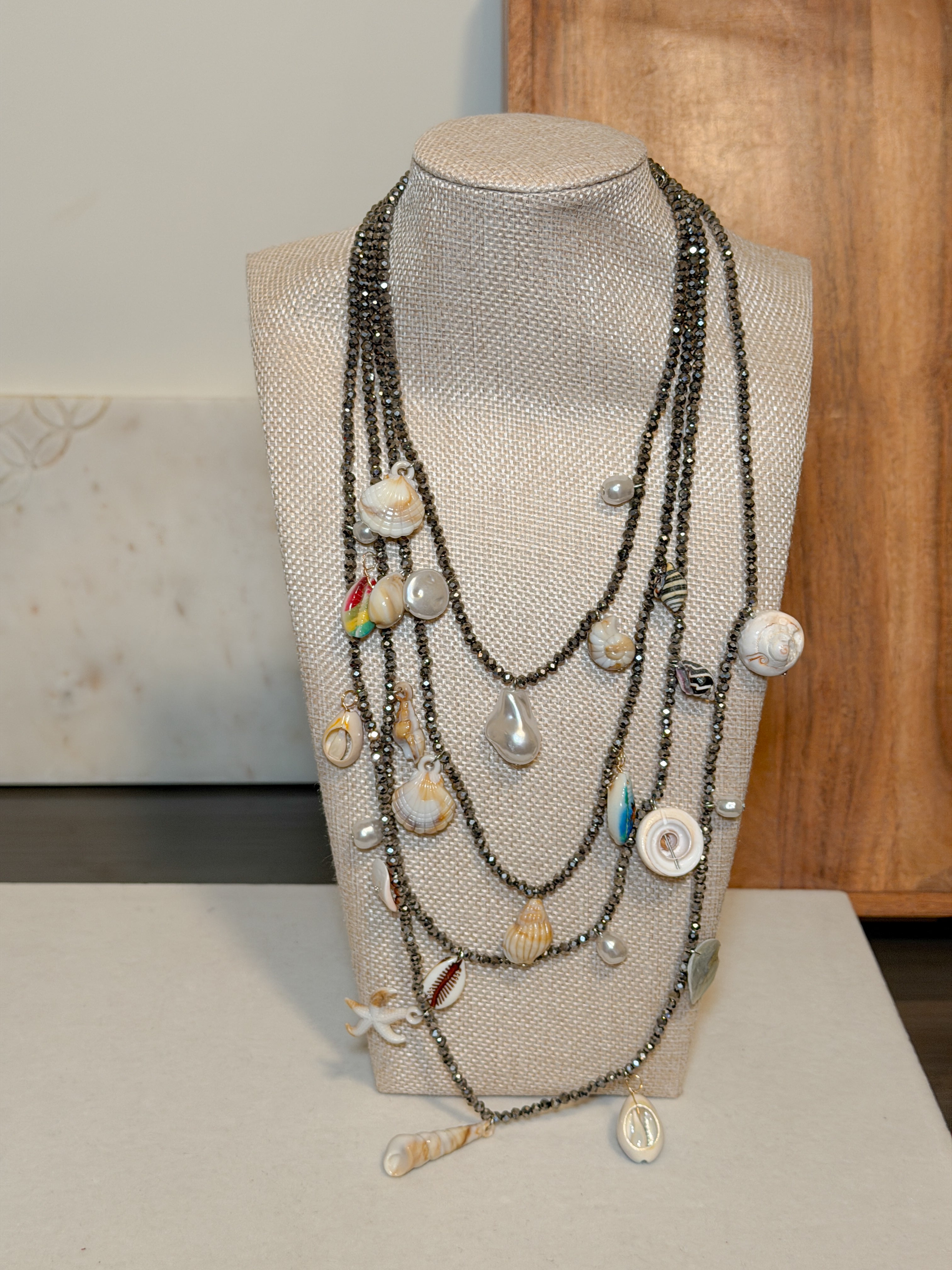 Multi Layers Silver Crystals Marine Necklace