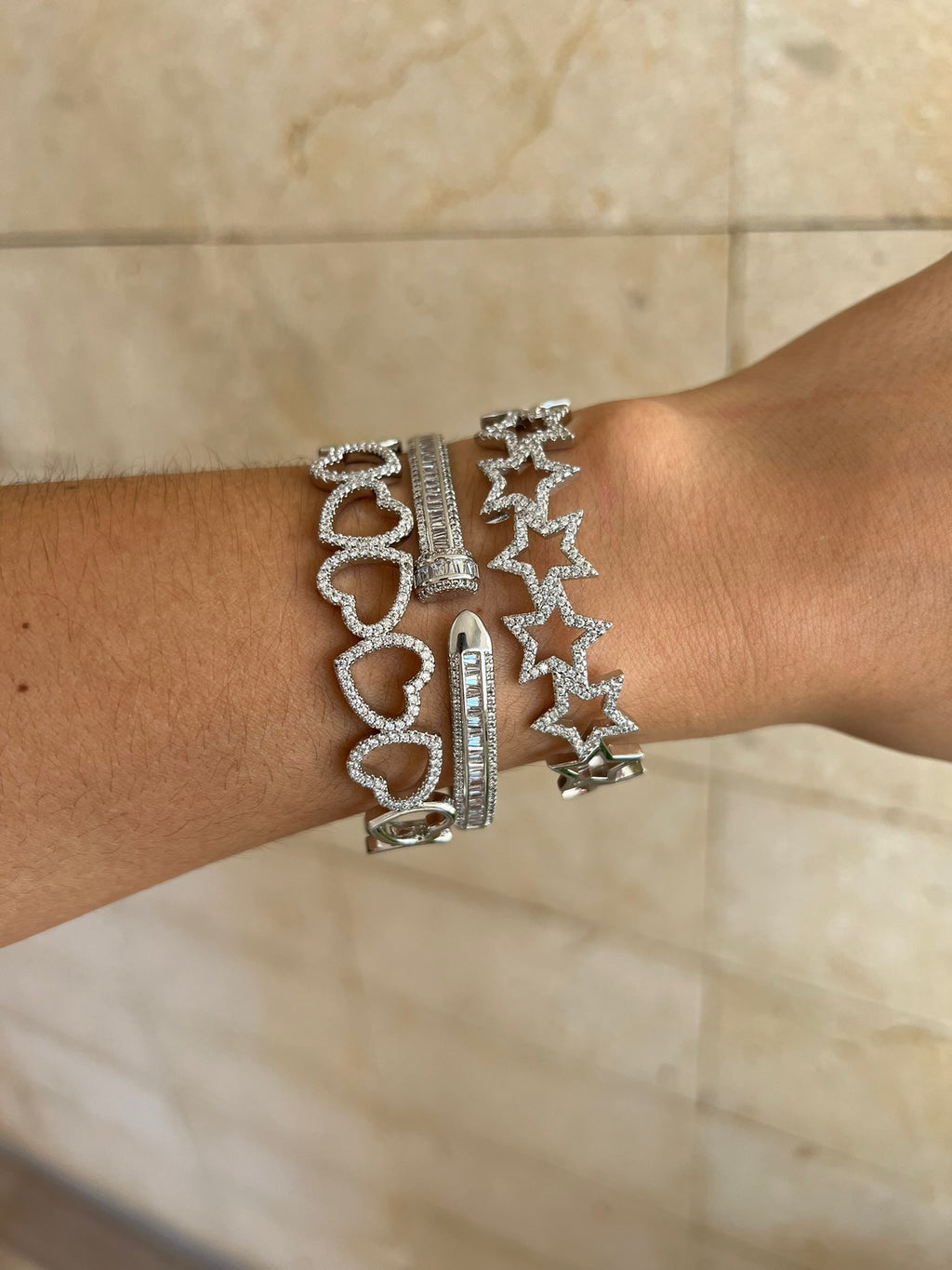 Silver Zircon Hard Bracelet