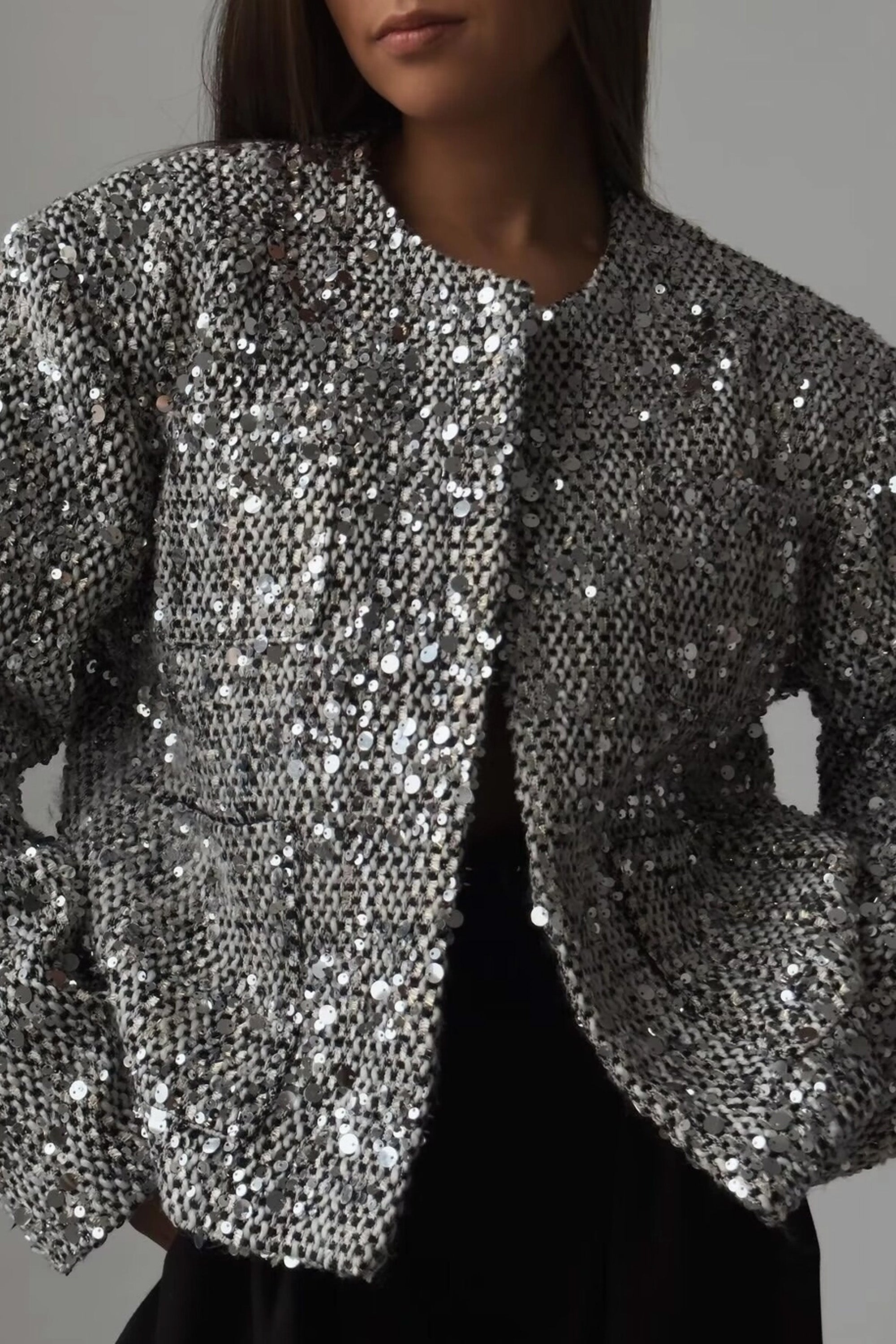 Silver Tweed Bomber Jacket