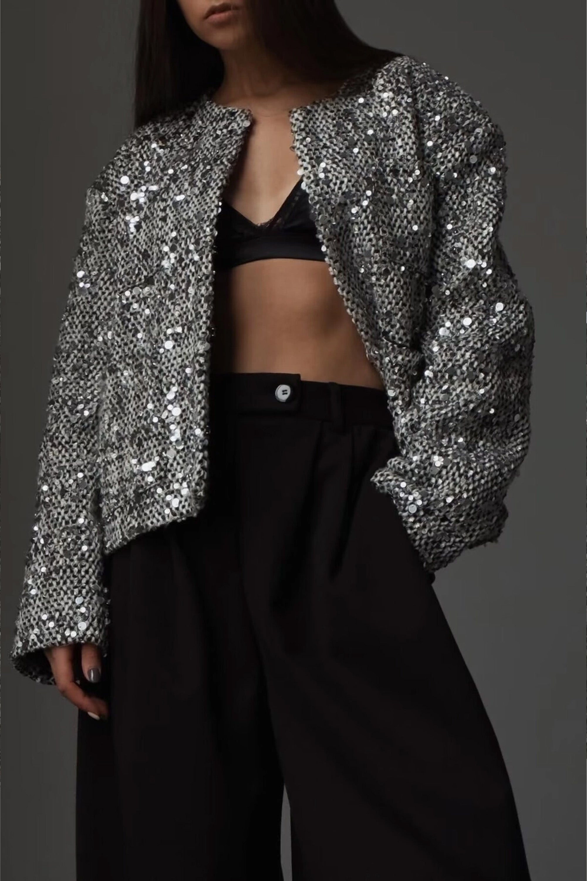 Silver Tweed Bomber Jacket