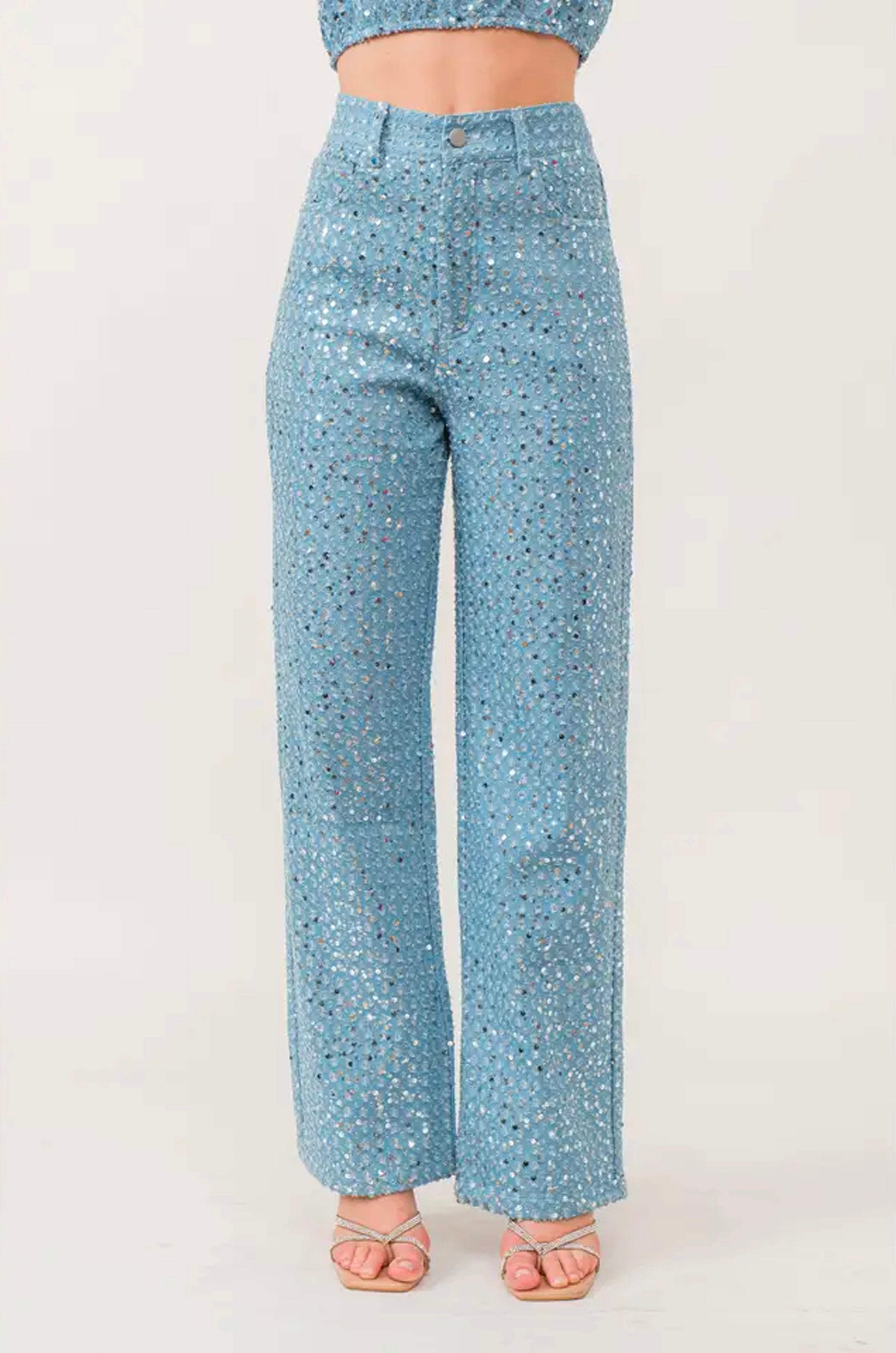 Sequin Light Wash Jeans