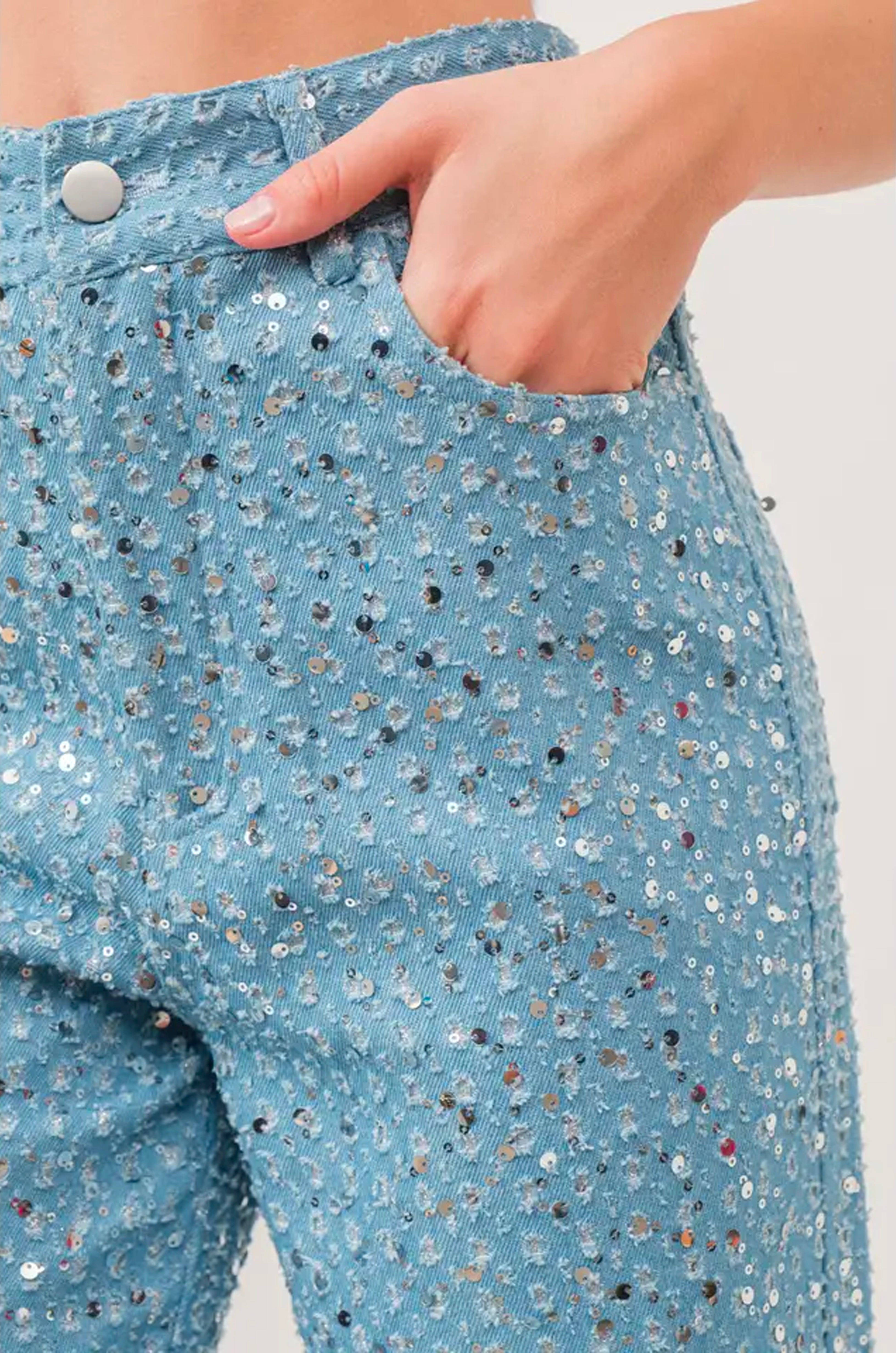 Sequin Light Wash Jeans