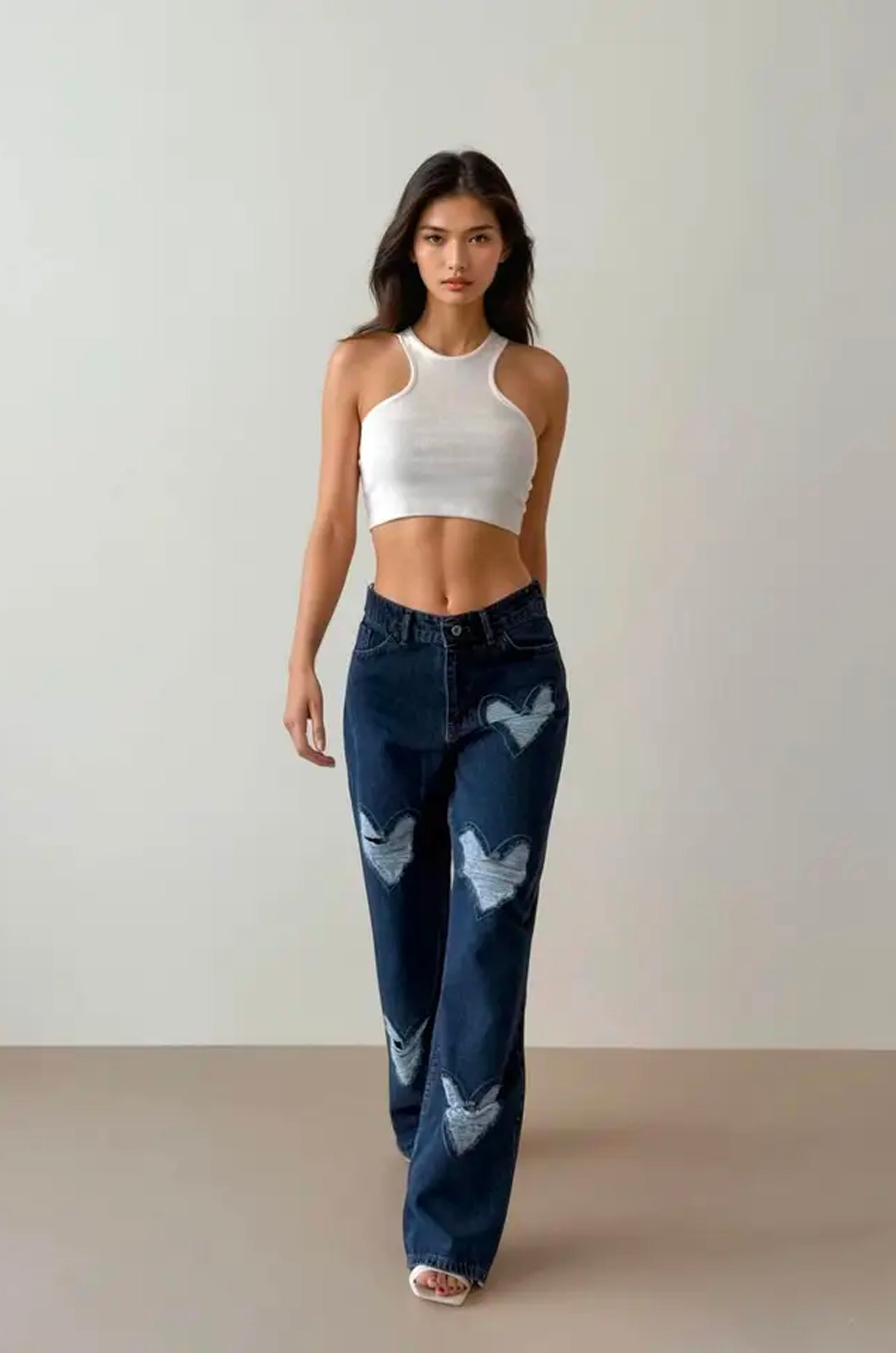 Distressed Hearts Blue Jeans