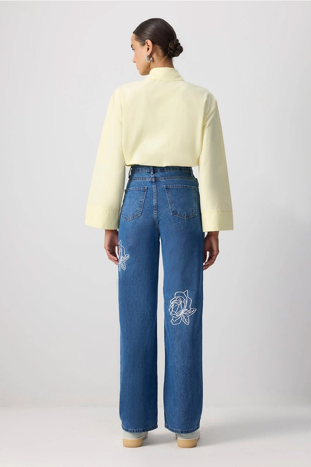 High Waisted Embroidered Straight Leg Jeans
