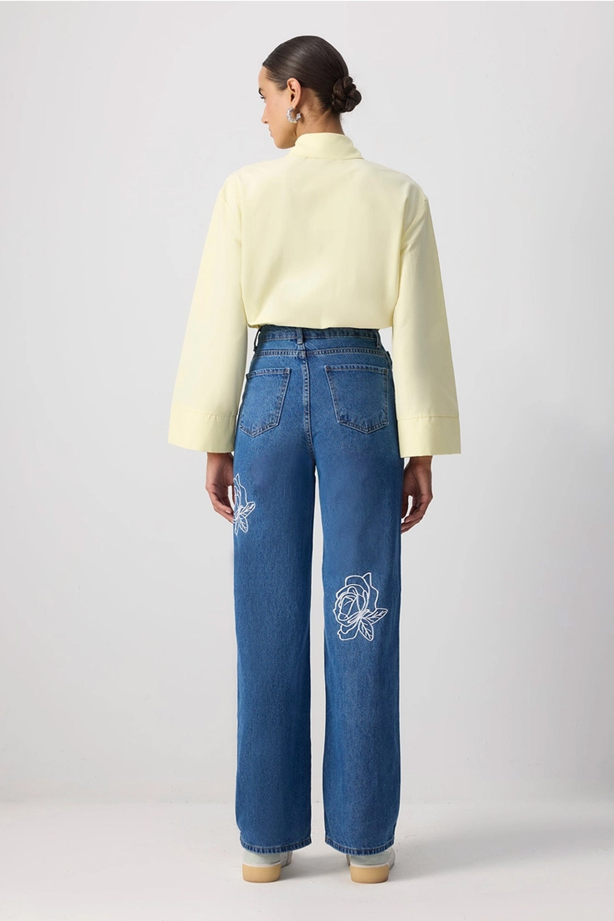 High Waisted Embroidered Straight Leg Jeans