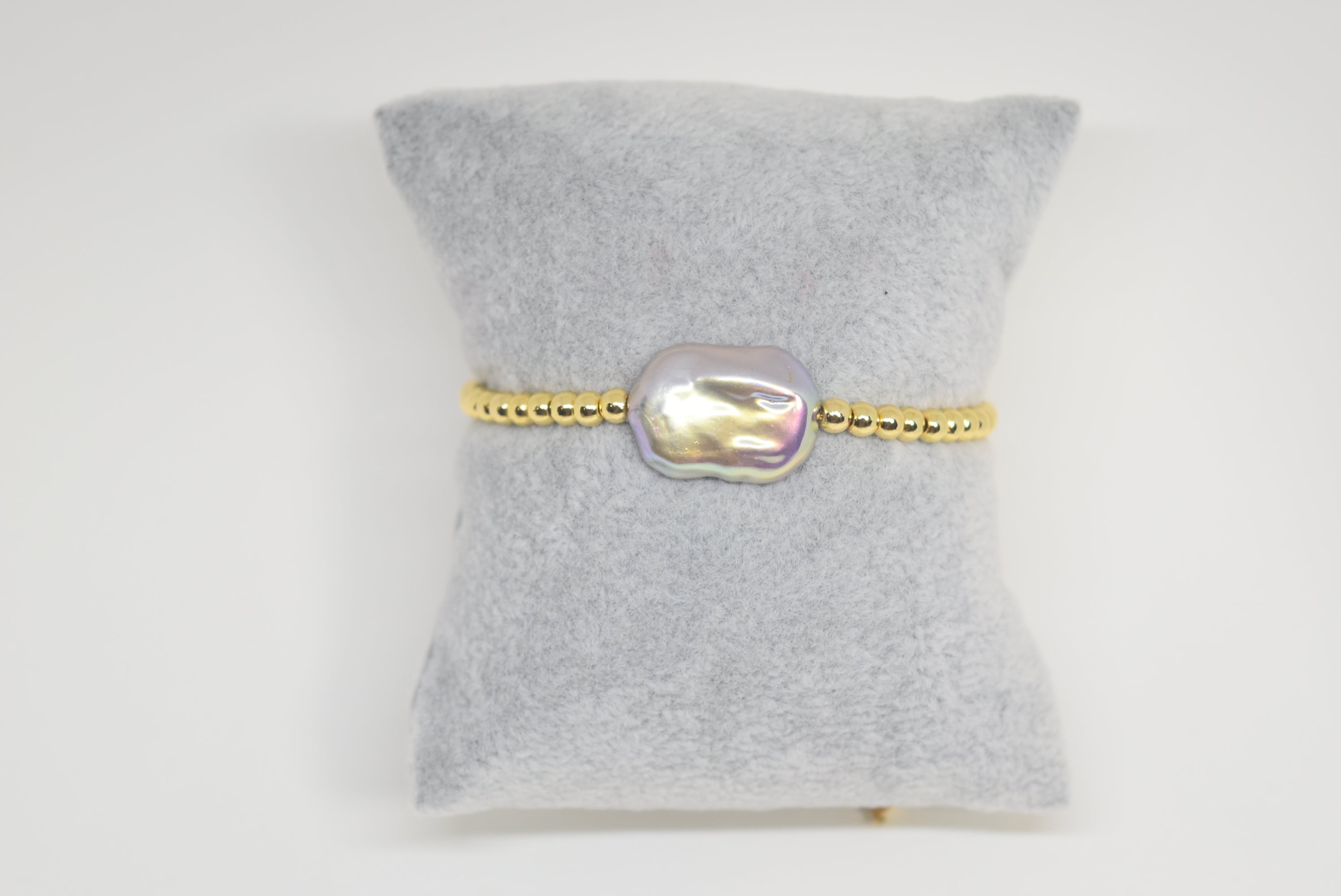 Silver Stone Gold Beads Bracelet