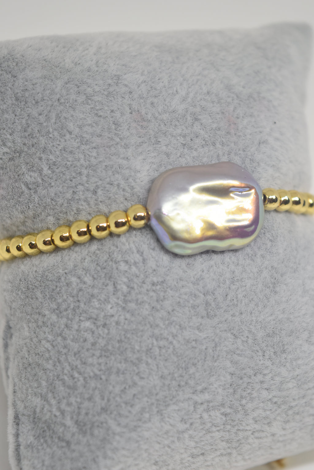 Silver Stone Gold Beads Bracelet