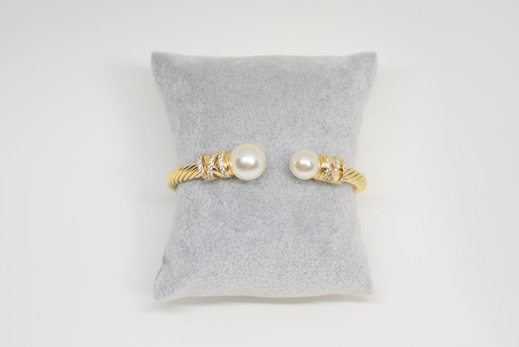 Open Front Pearls and Rhinestones Bracelet