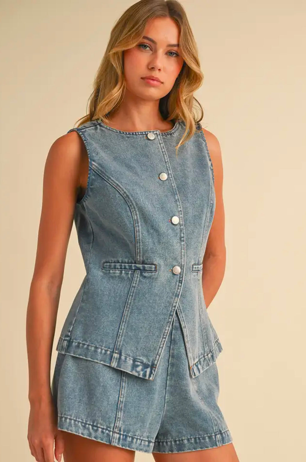 Denim Vest and Shorts Set