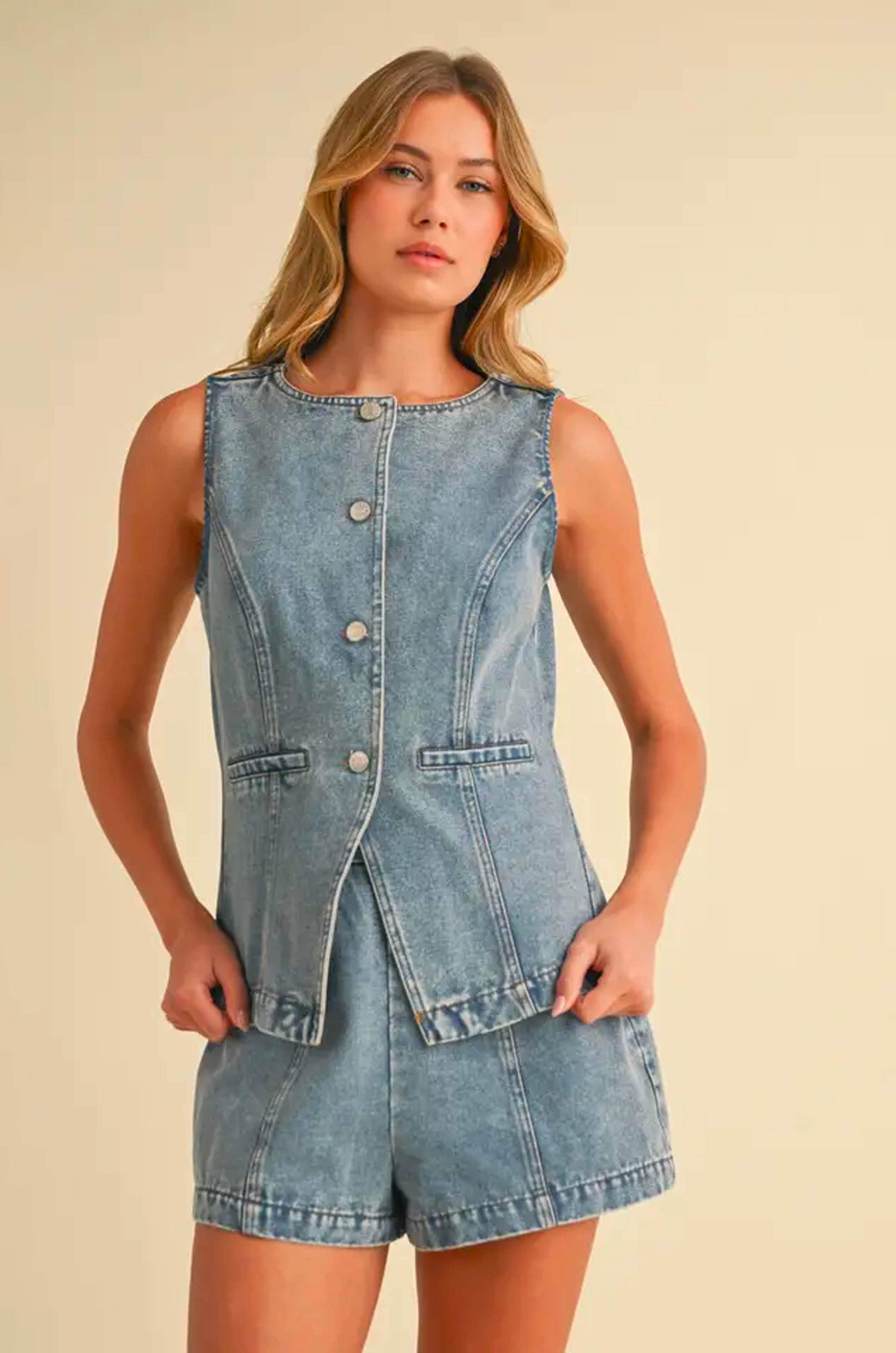 Denim Vest and Shorts Set