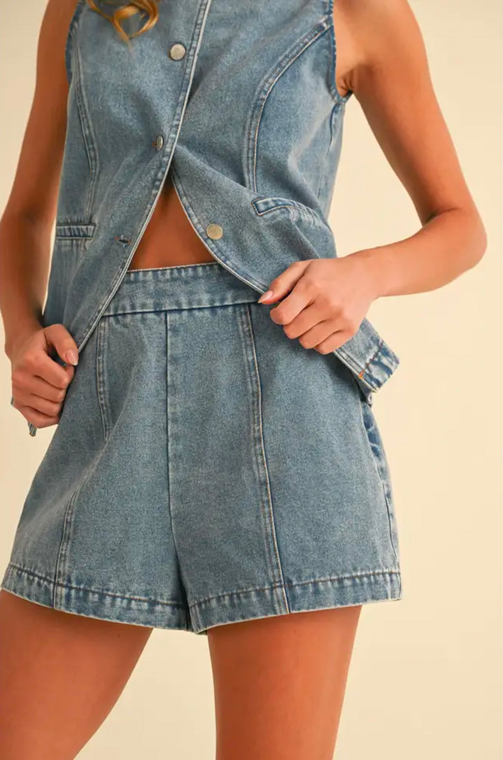 Denim Vest and Shorts Set