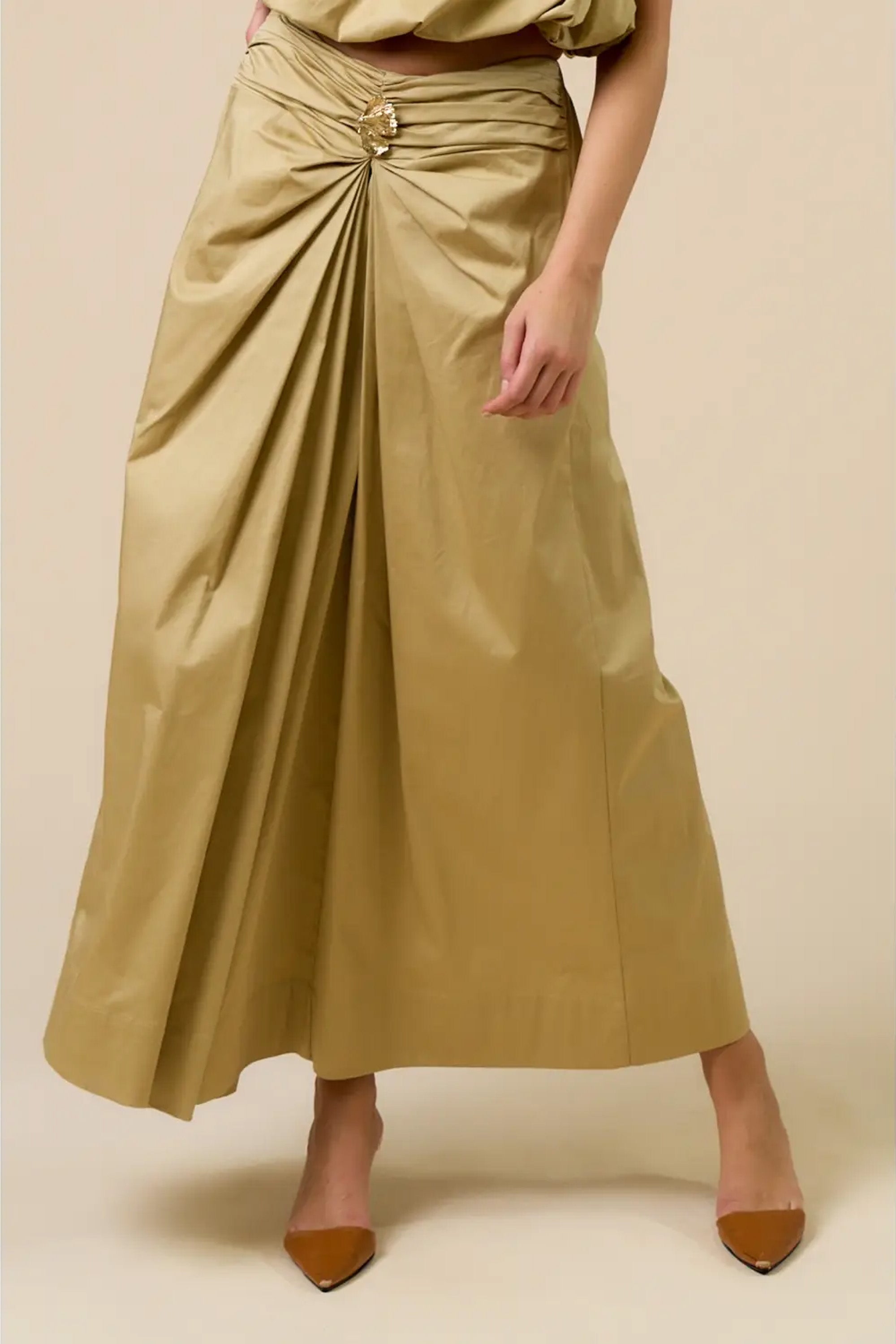 One Shoulder Top and Maxi Skirt Gold Leaf Detail Set