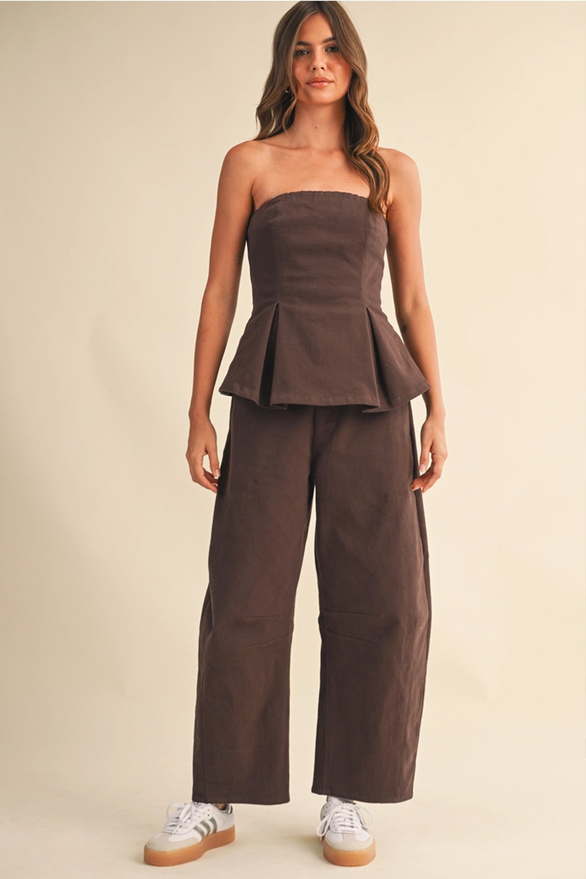 Strapless Peplum Top and Barrel Pants Set