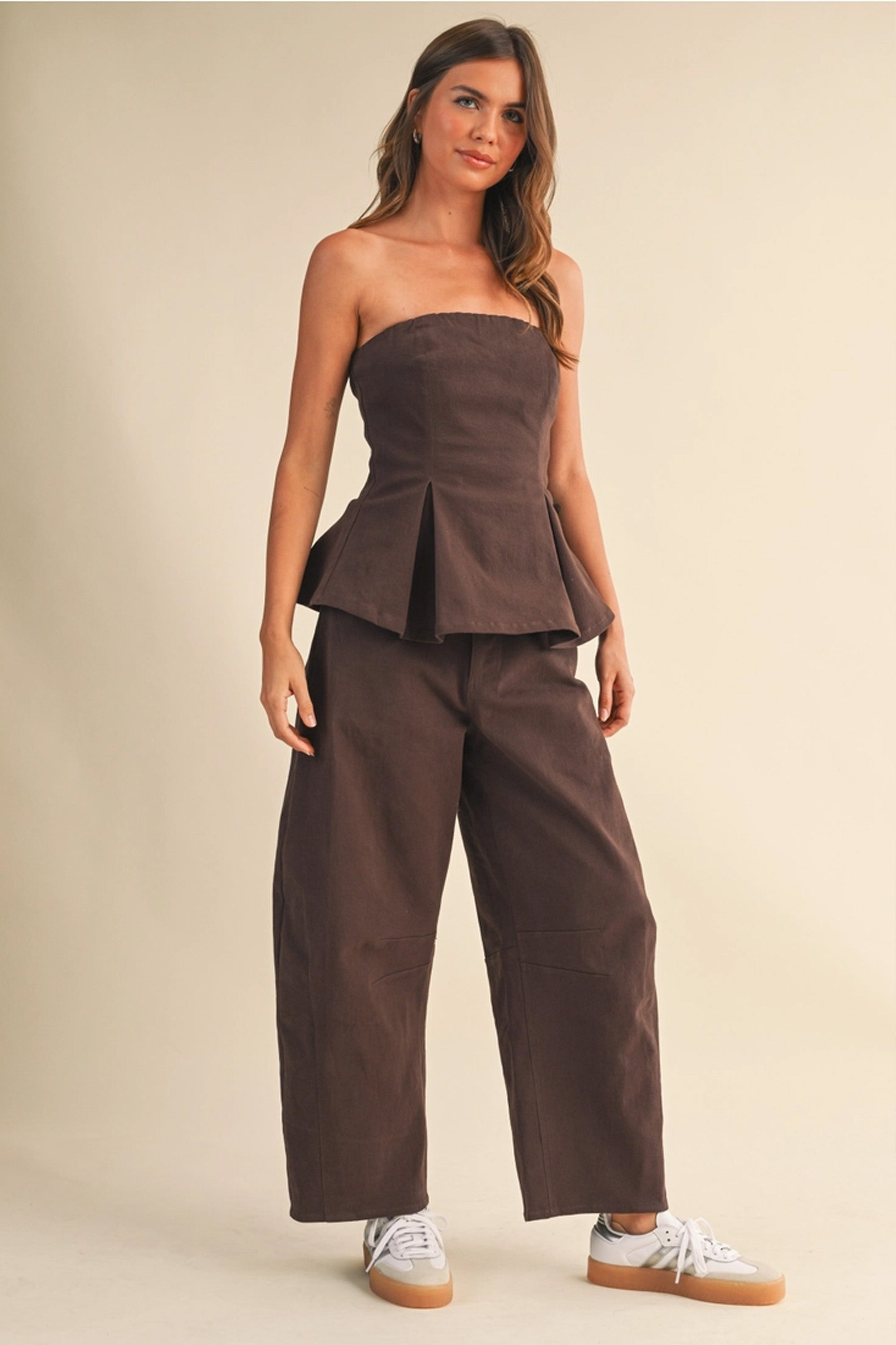 Strapless Peplum Top and Barrel Pants Set