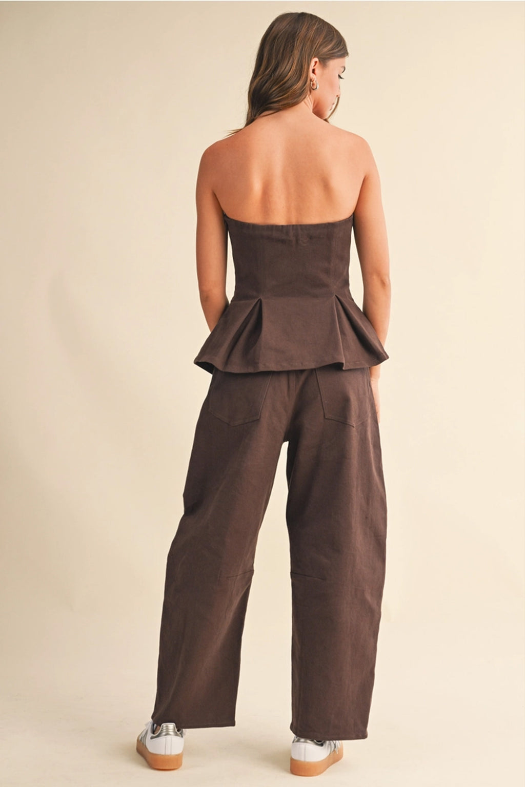 Strapless Peplum Top and Barrel Pants Set