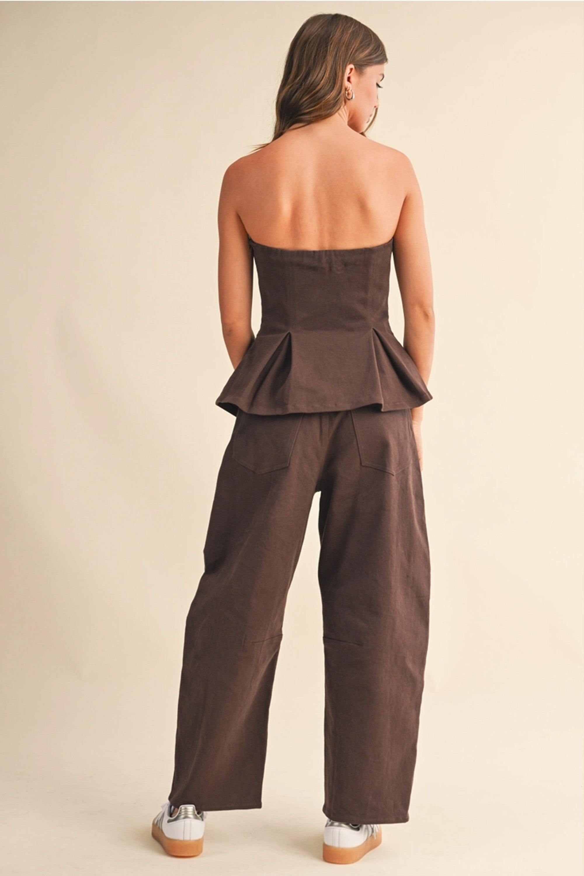 Strapless Peplum Top and Barrel Pants Set