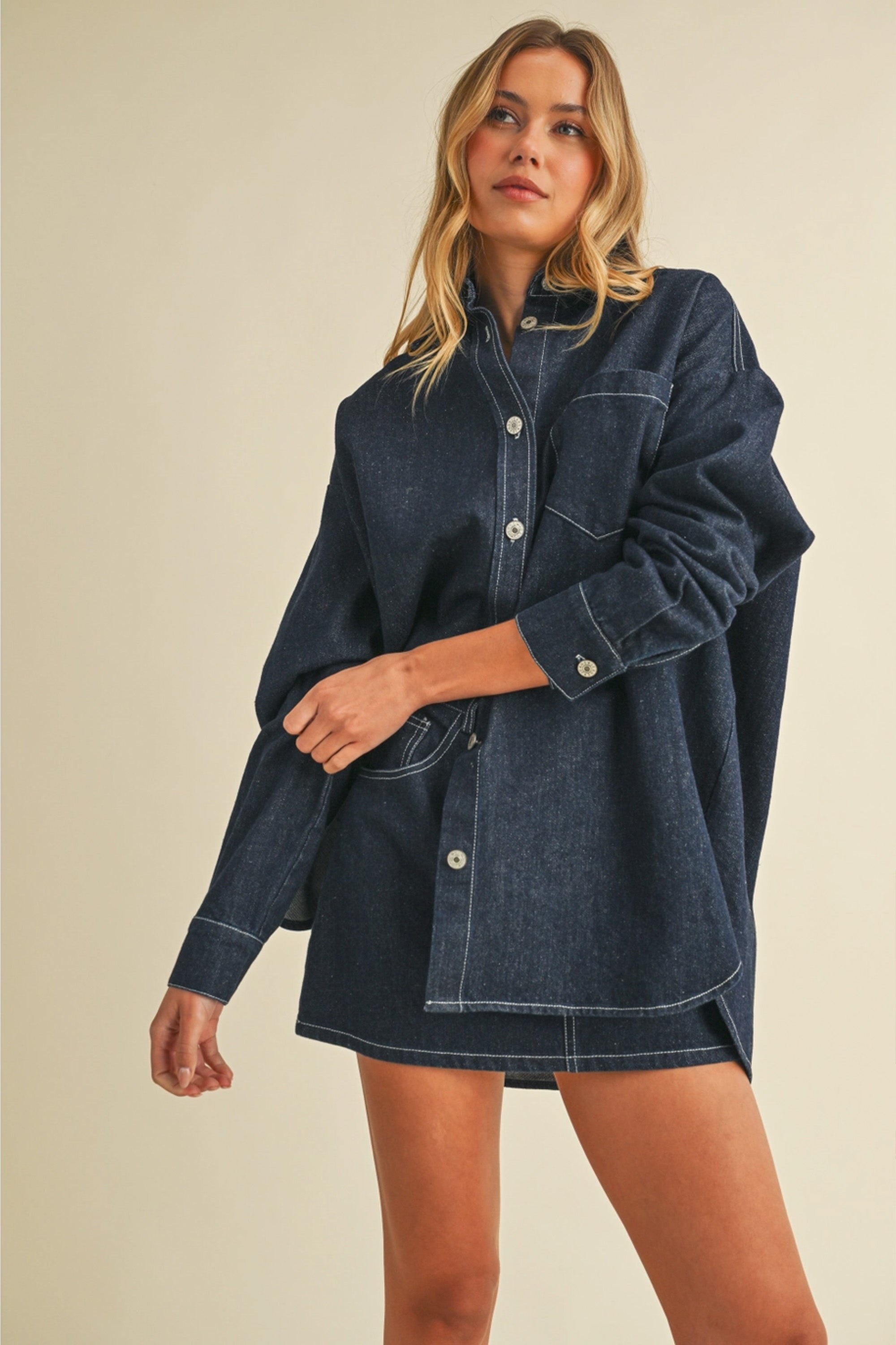 Oversized Denim Jacket with Matching Skirt Set
