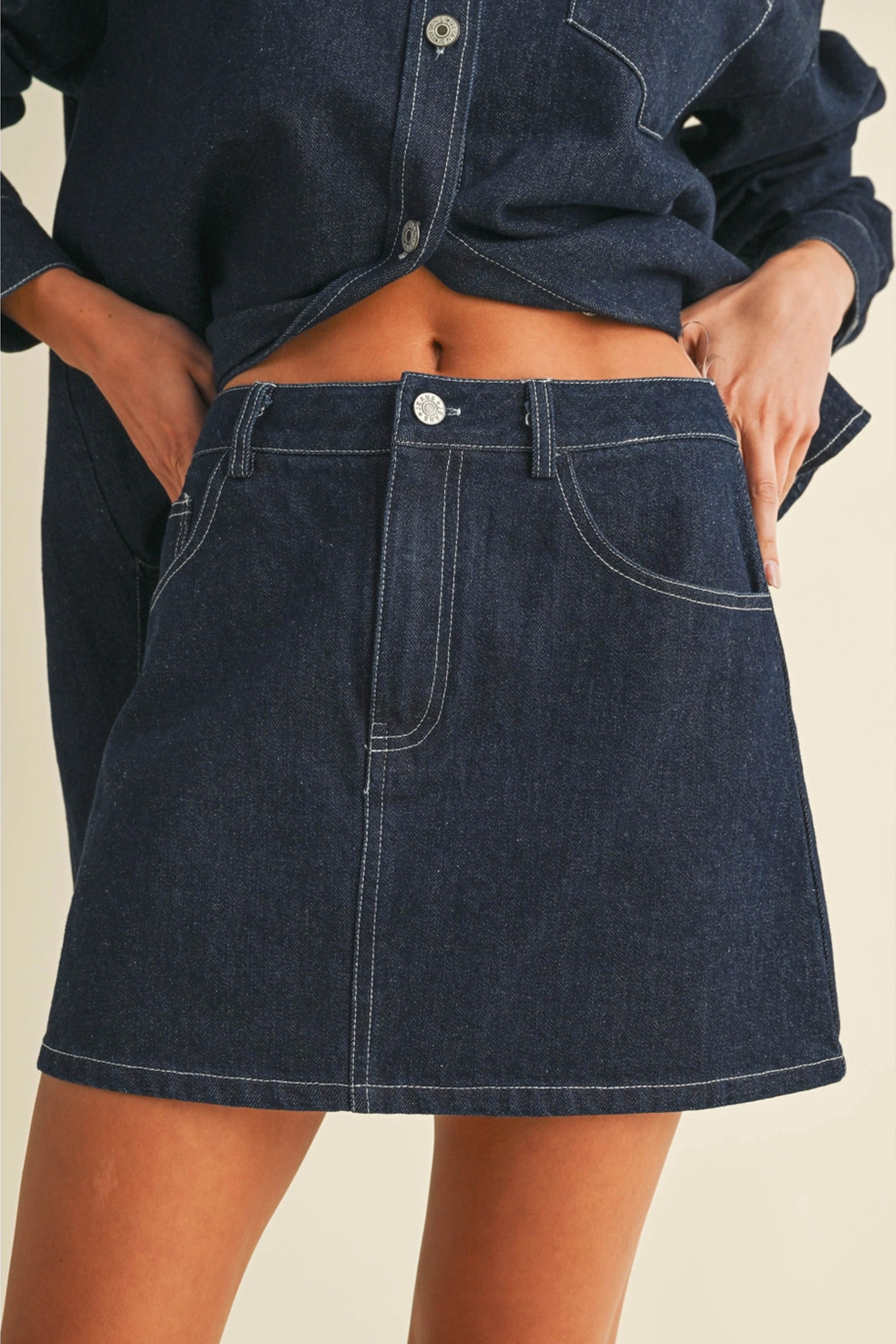 Oversized Denim Jacket with Matching Skirt Set