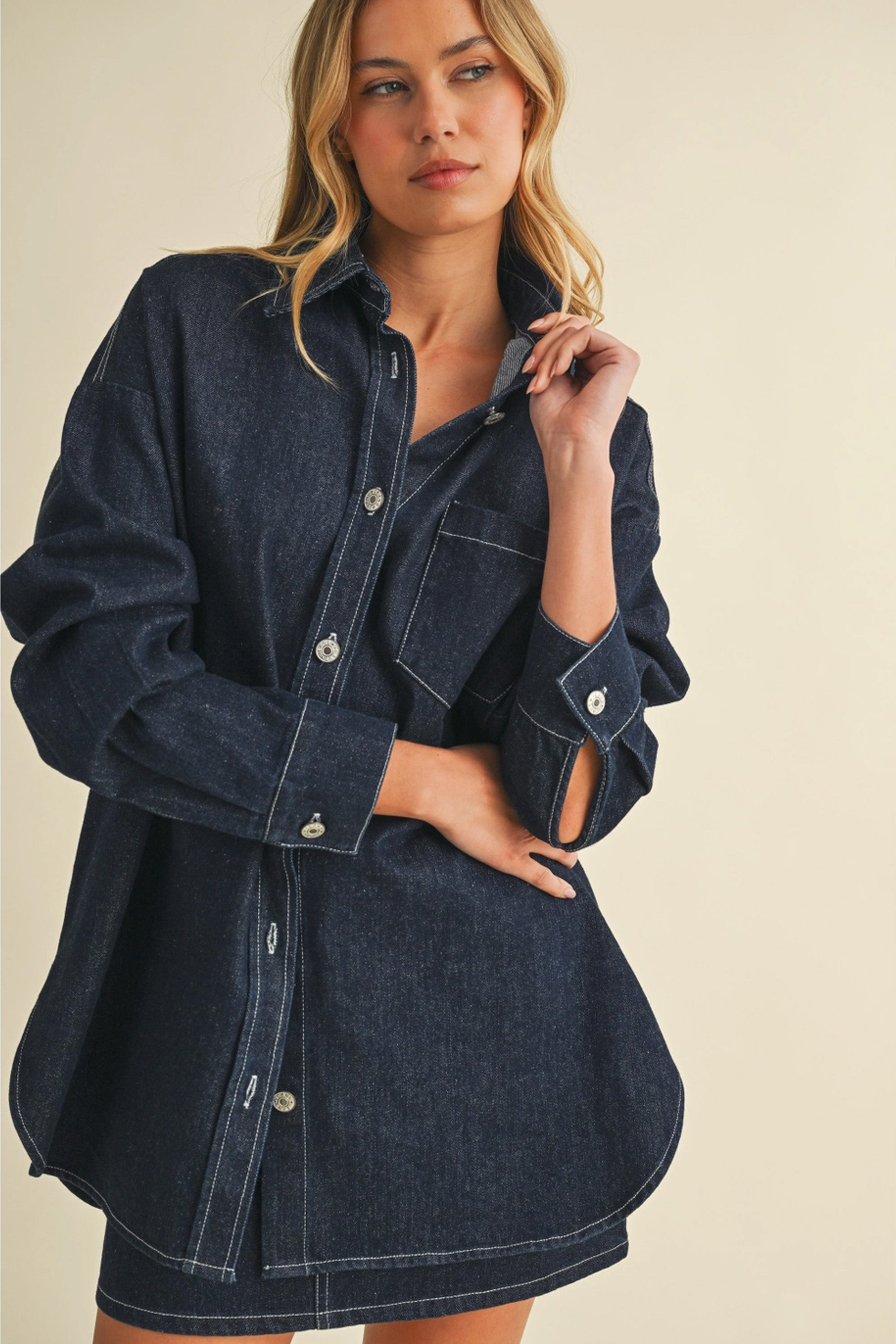 Oversized Denim Jacket with Matching Skirt Set