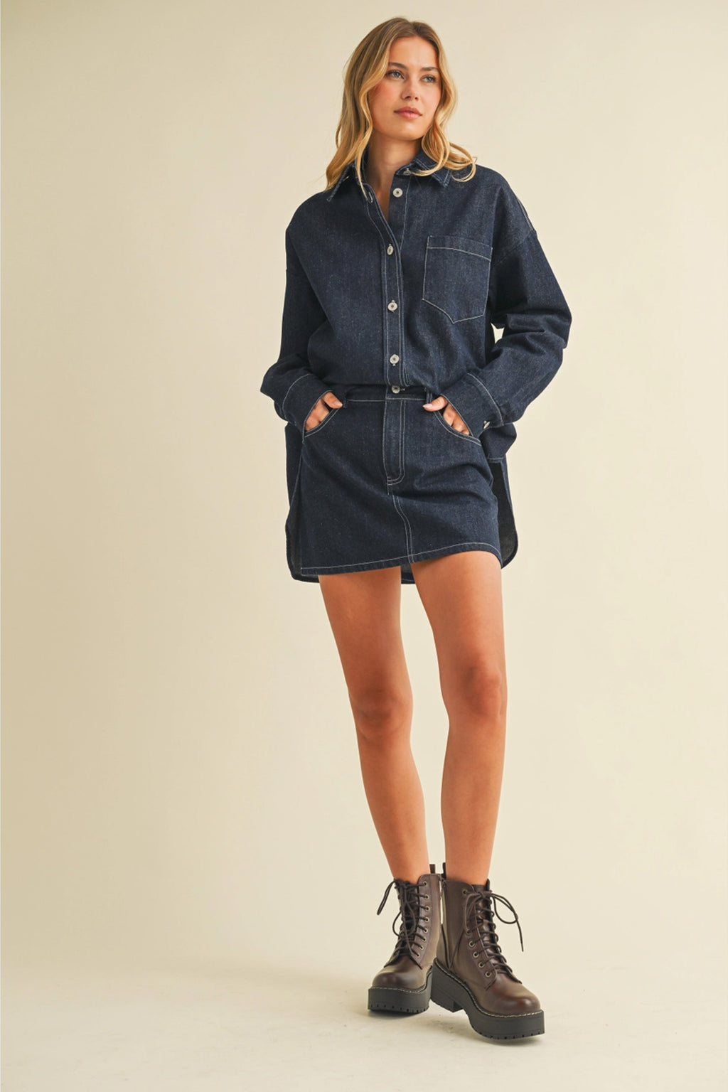 Oversized Denim Jacket with Matching Skirt Set