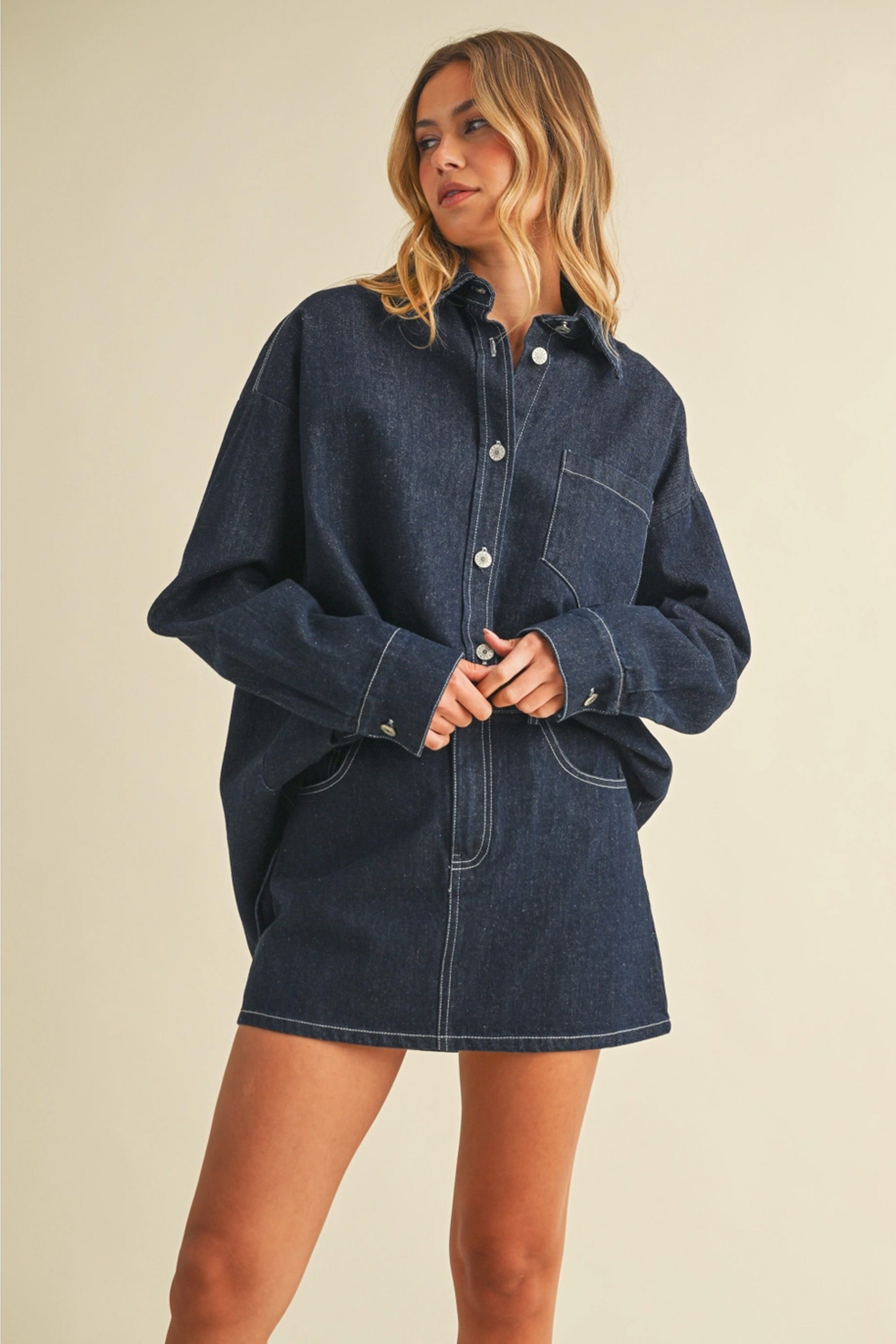 Oversized Denim Jacket with Matching Skirt Set