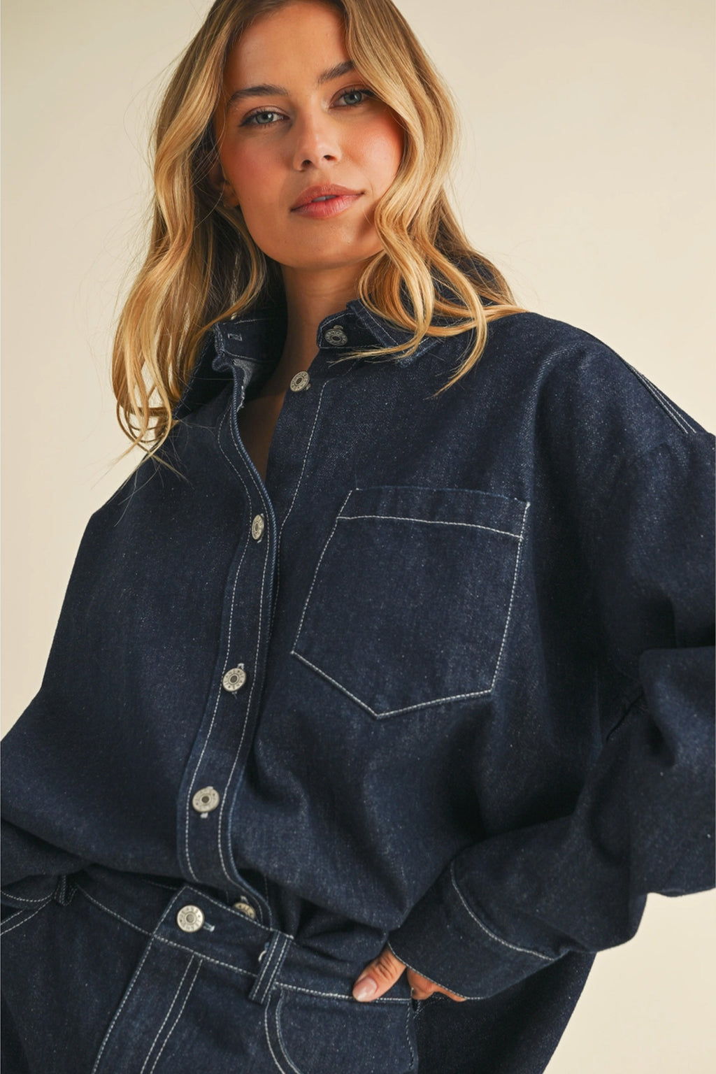 Oversized Denim Jacket with Matching Skirt Set