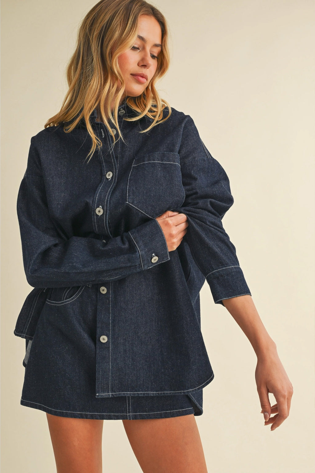 Oversized Denim Jacket with Matching Skirt Set