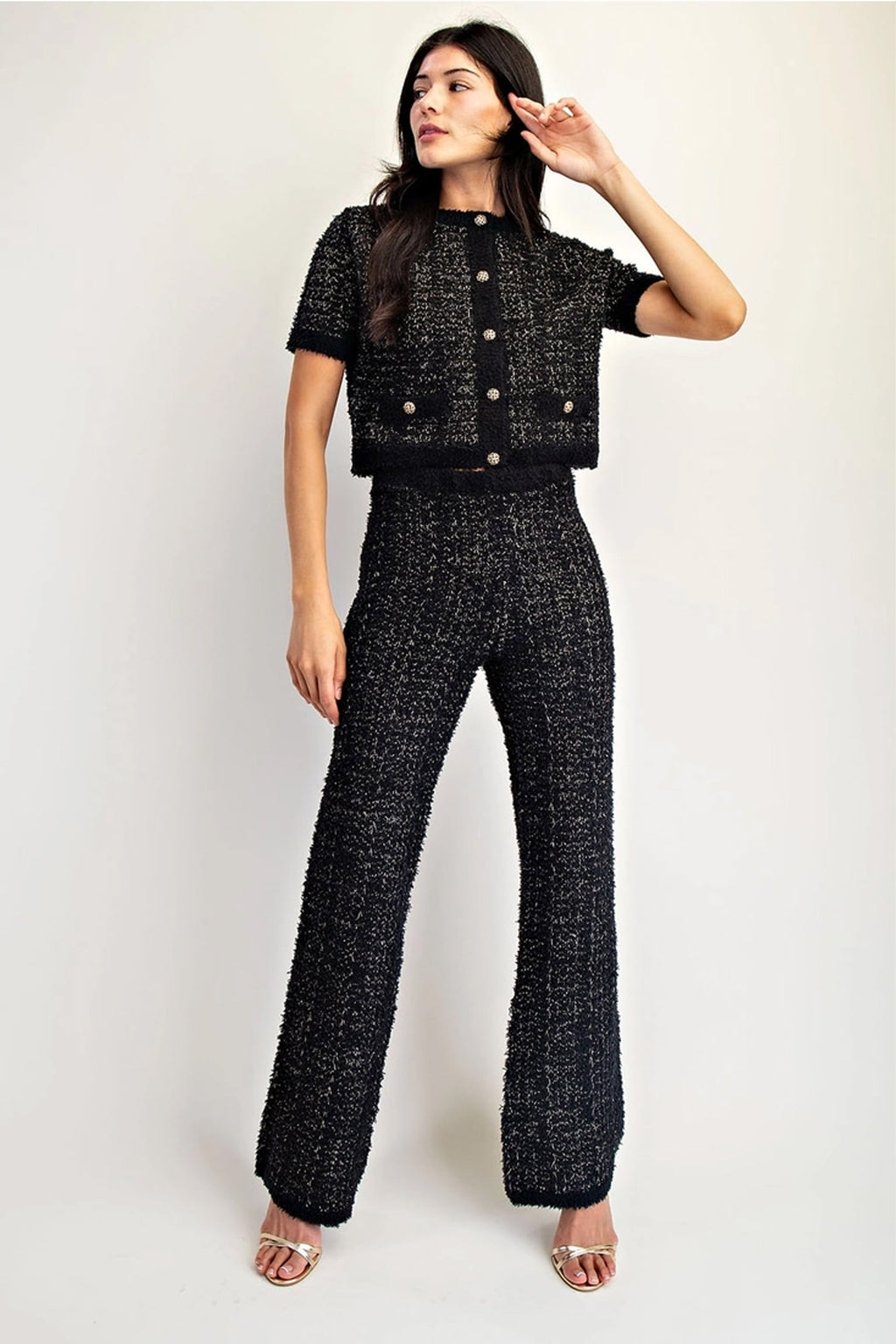 Tweed Cardigan with Matching Pants Set