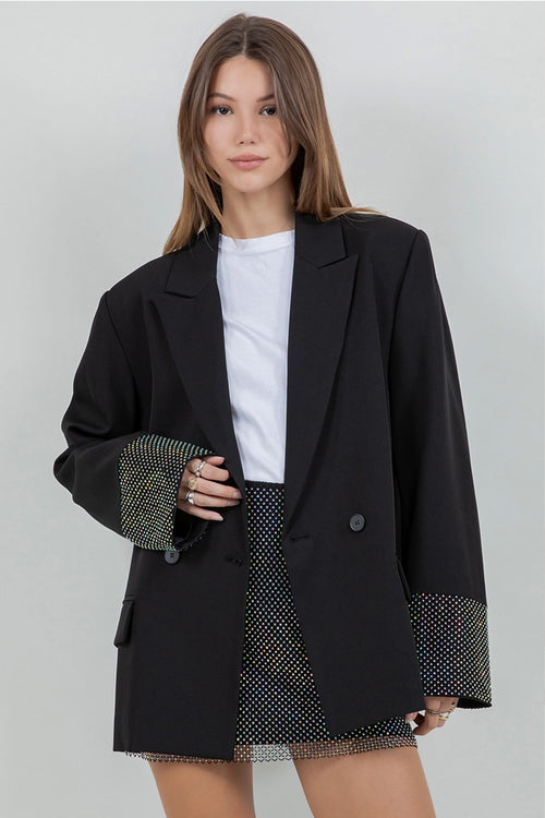 Blazer and Mini Skirt Rhinestones Detail Set
