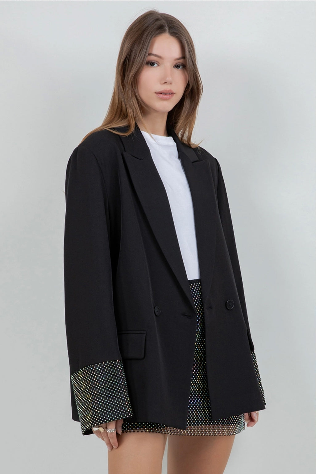 Blazer and Mini Skirt Rhinestones Detail Set