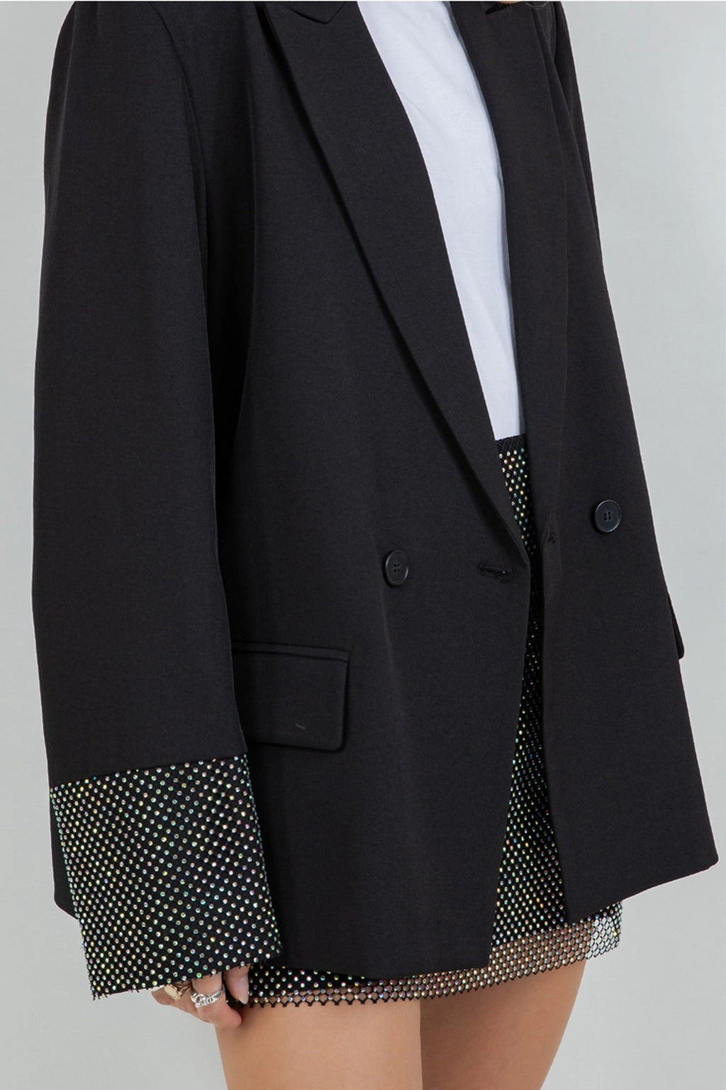 Blazer and Mini Skirt Rhinestones Detail Set