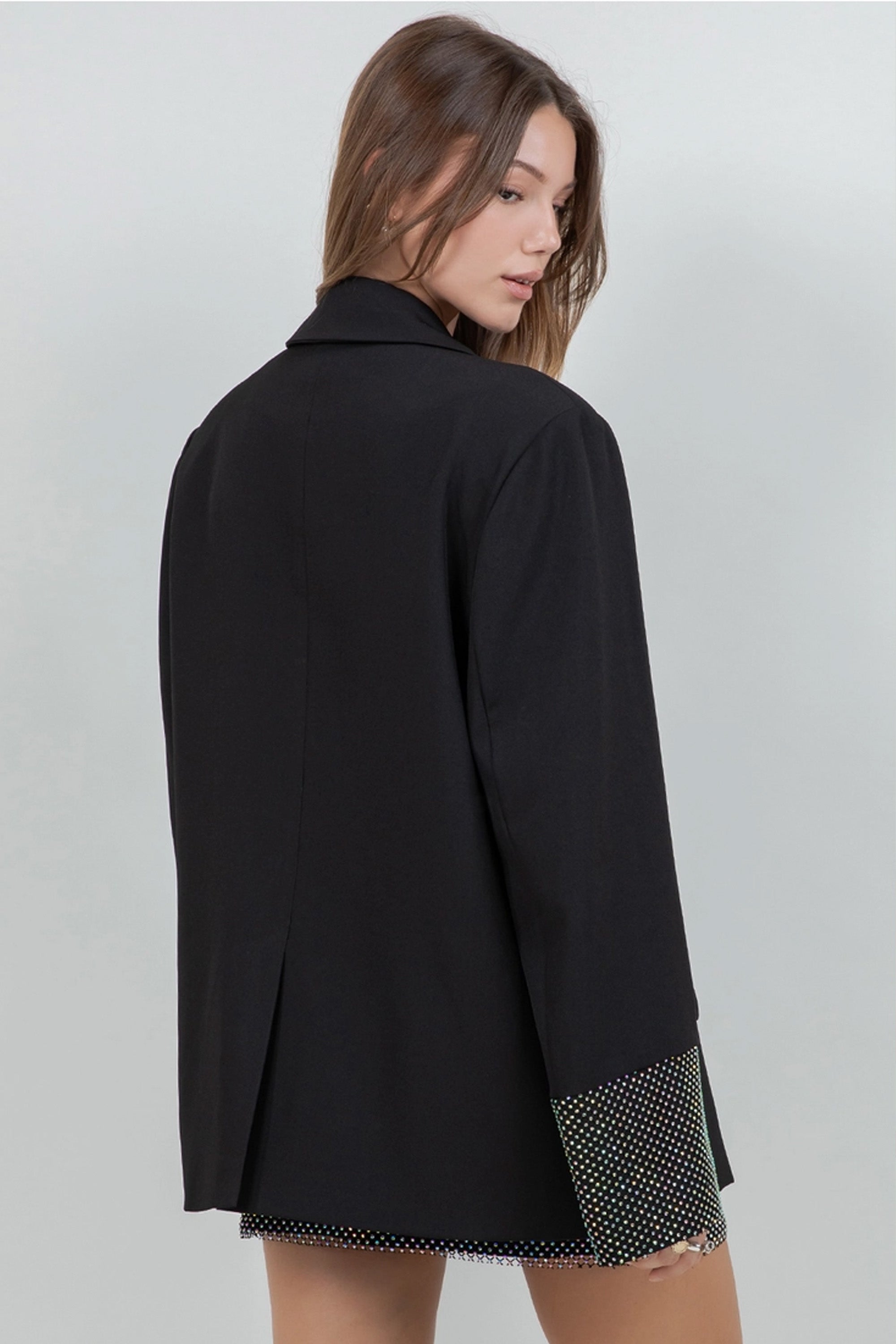 Blazer and Mini Skirt Rhinestones Detail Set