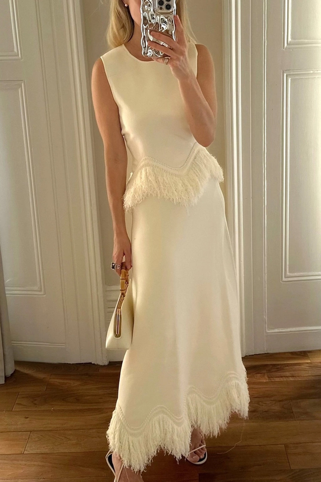 Knit Top and Maxi Skirt Tassels Set