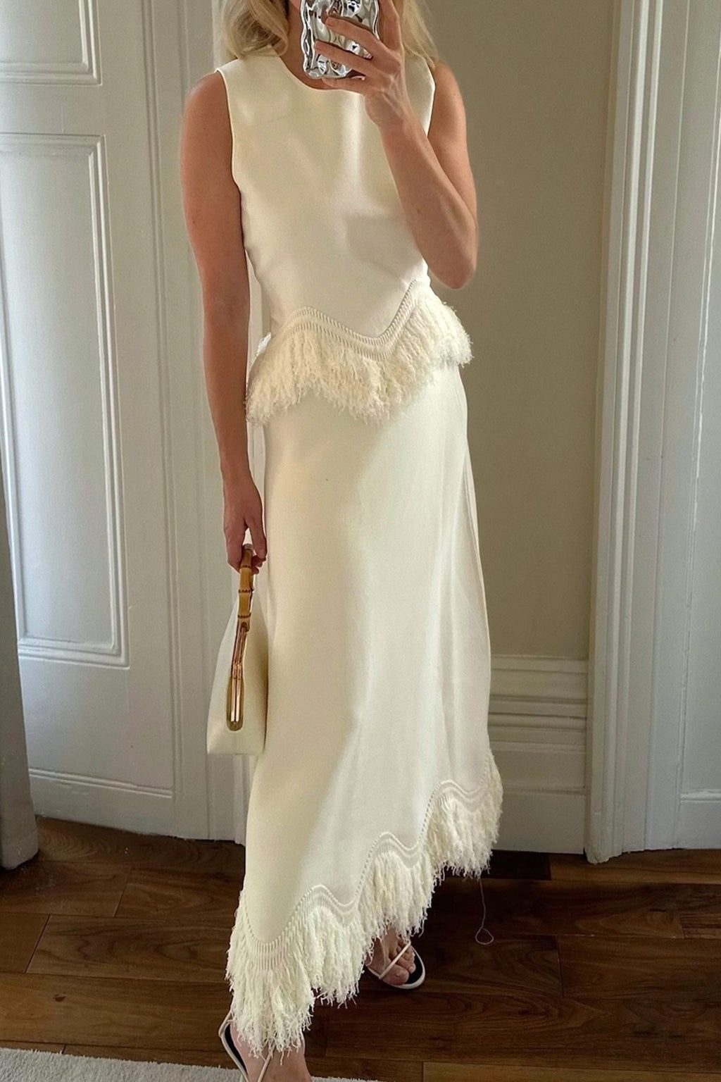 Knit Top and Maxi Skirt Tassels Set