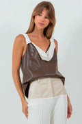 Brown Leather Drape Top