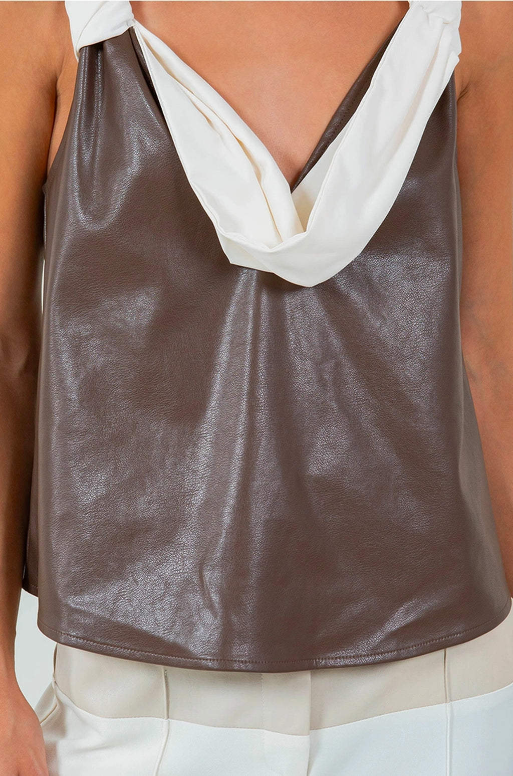 Brown Leather Drape Top