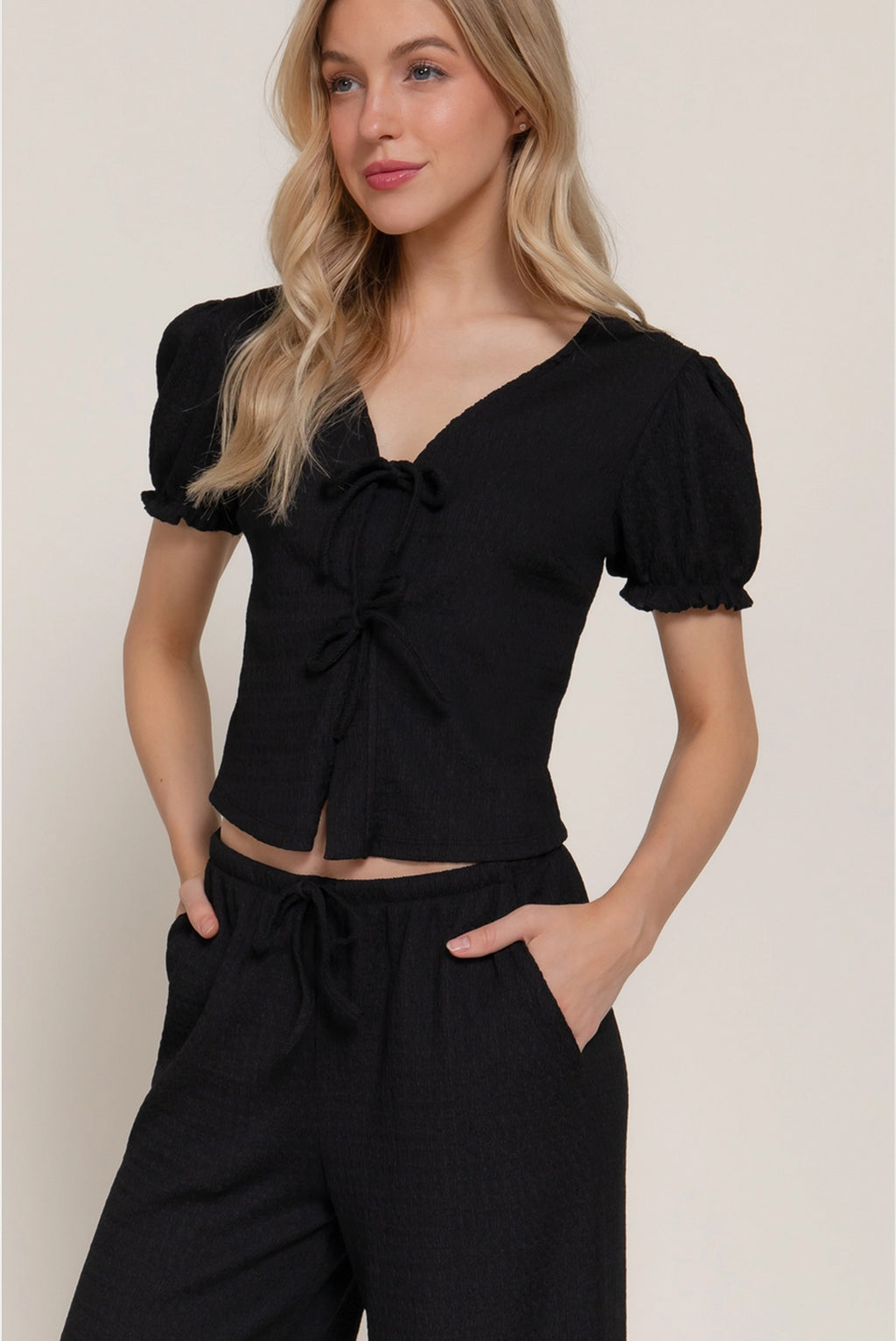 Black Bow Tie Top & Pants Set