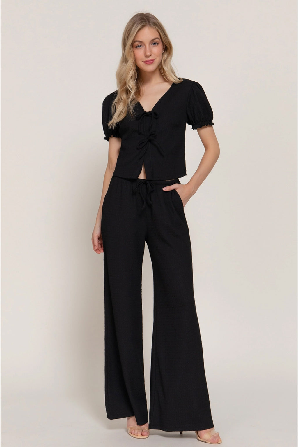 Black Bow Tie Top & Pants Set