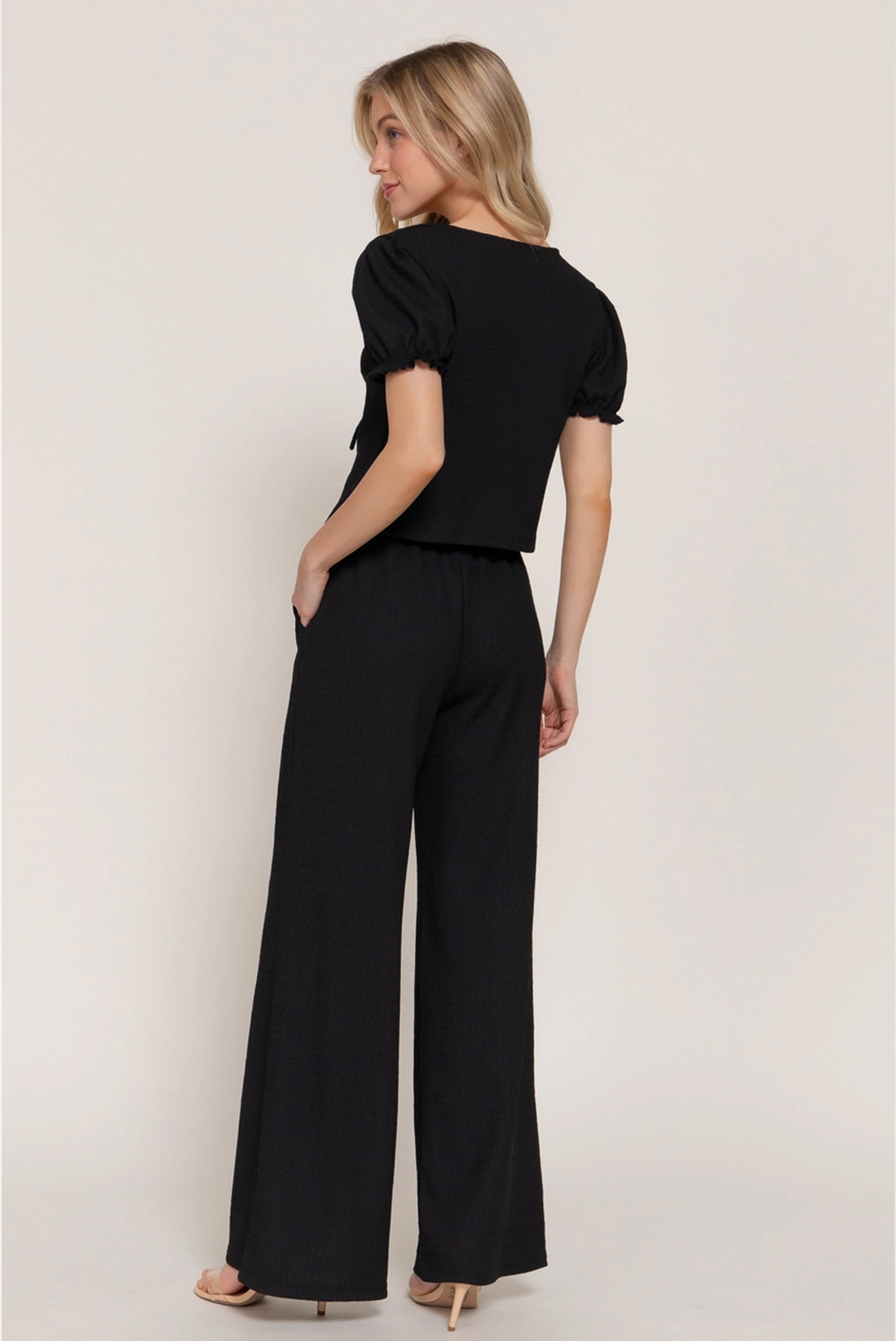 Black Bow Tie Top & Pants Set