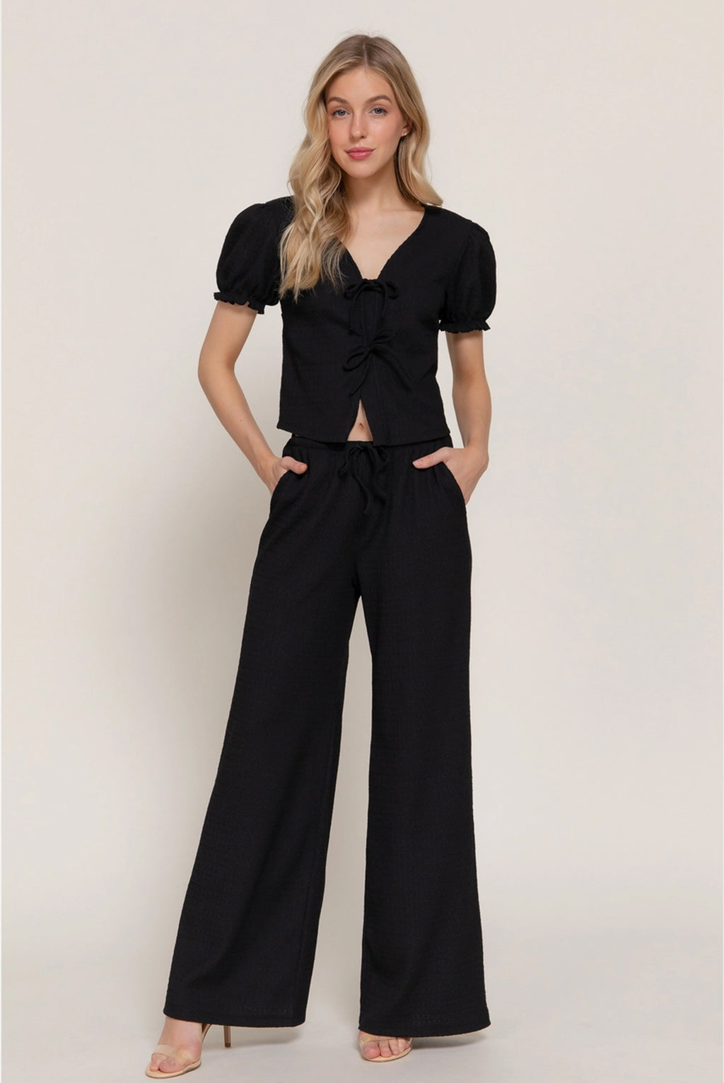 Black Bow Tie Top & Pants Set