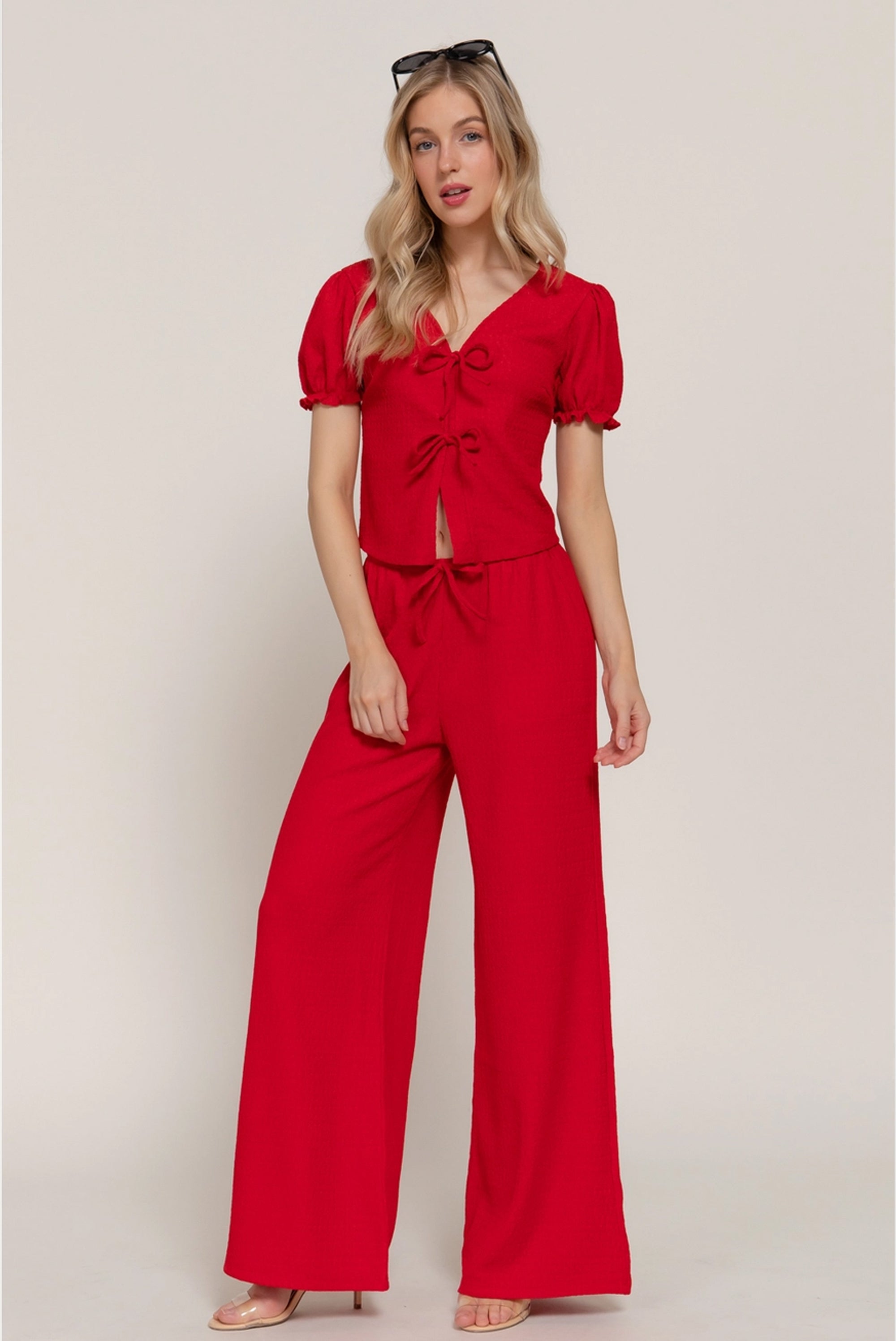 Red Bow Tie Top & Pants Set