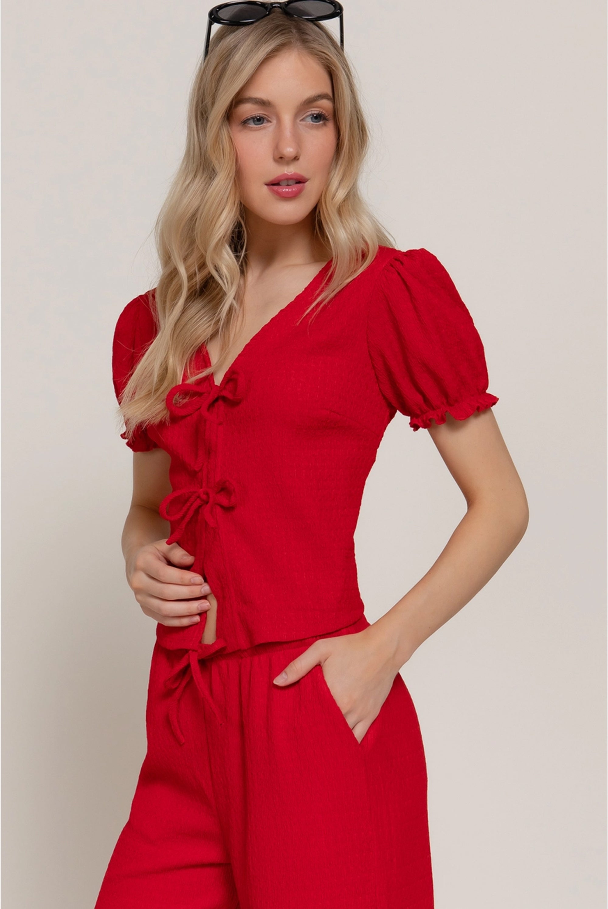 Red Bow Tie Top & Pants Set