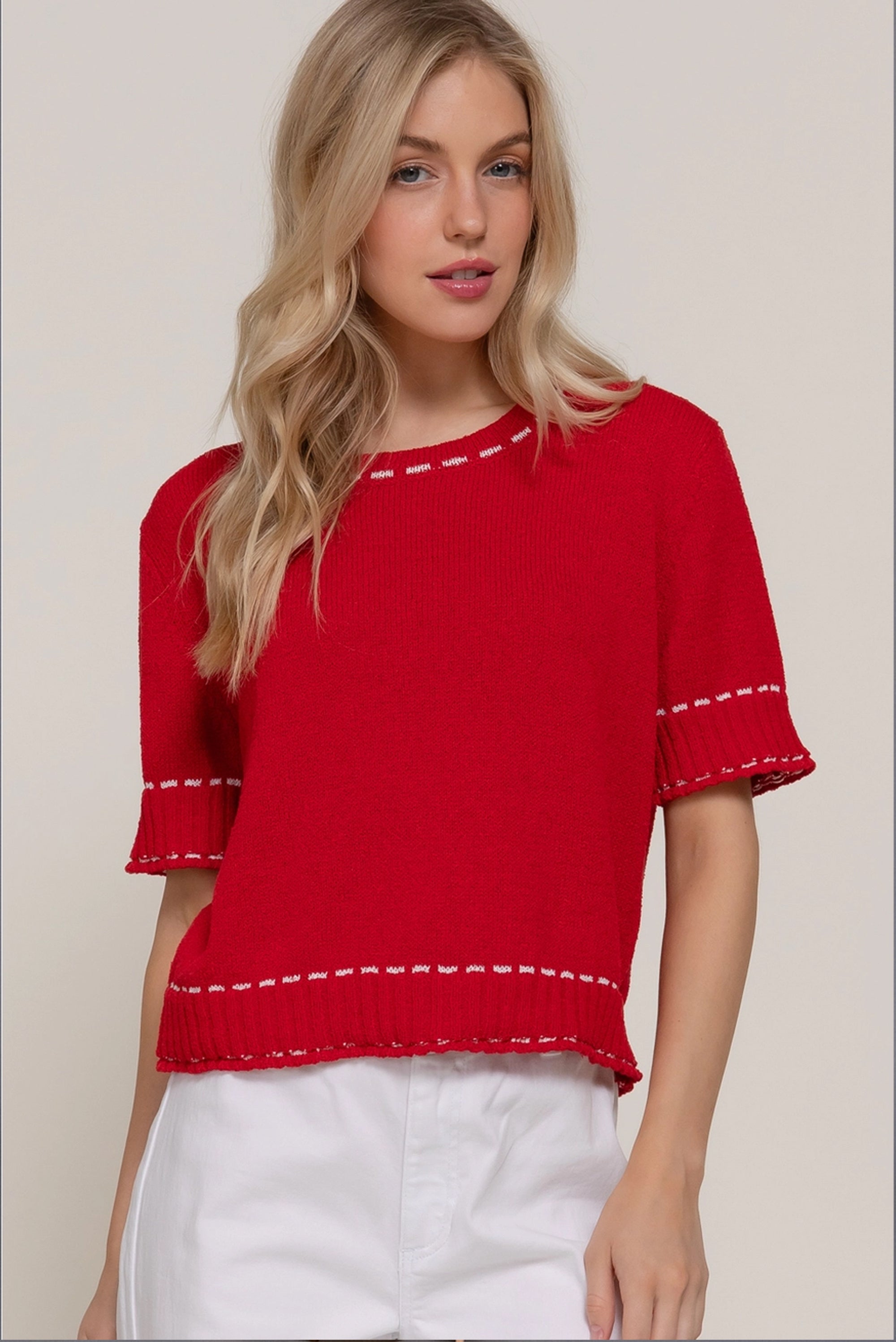 Contrast Color Stitch Sweater Shirt
