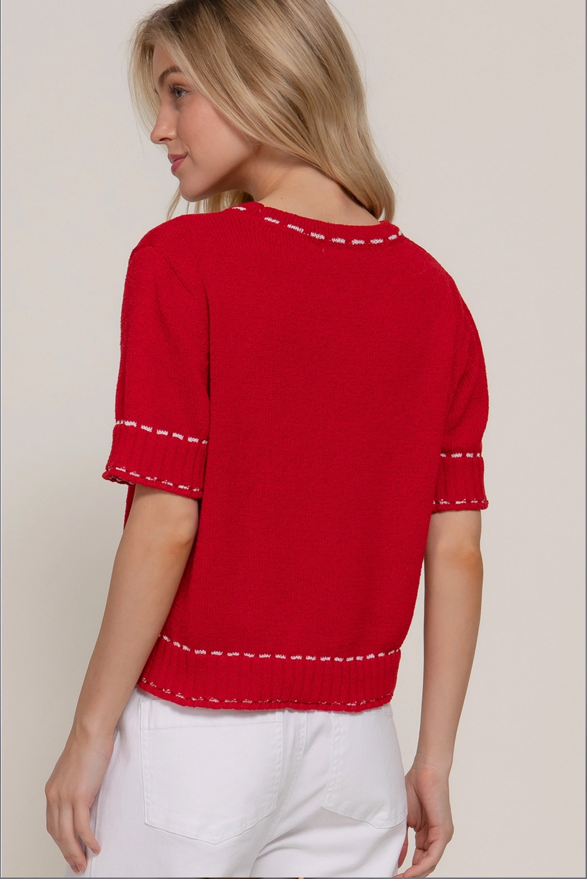 Contrast Color Stitch Sweater Shirt