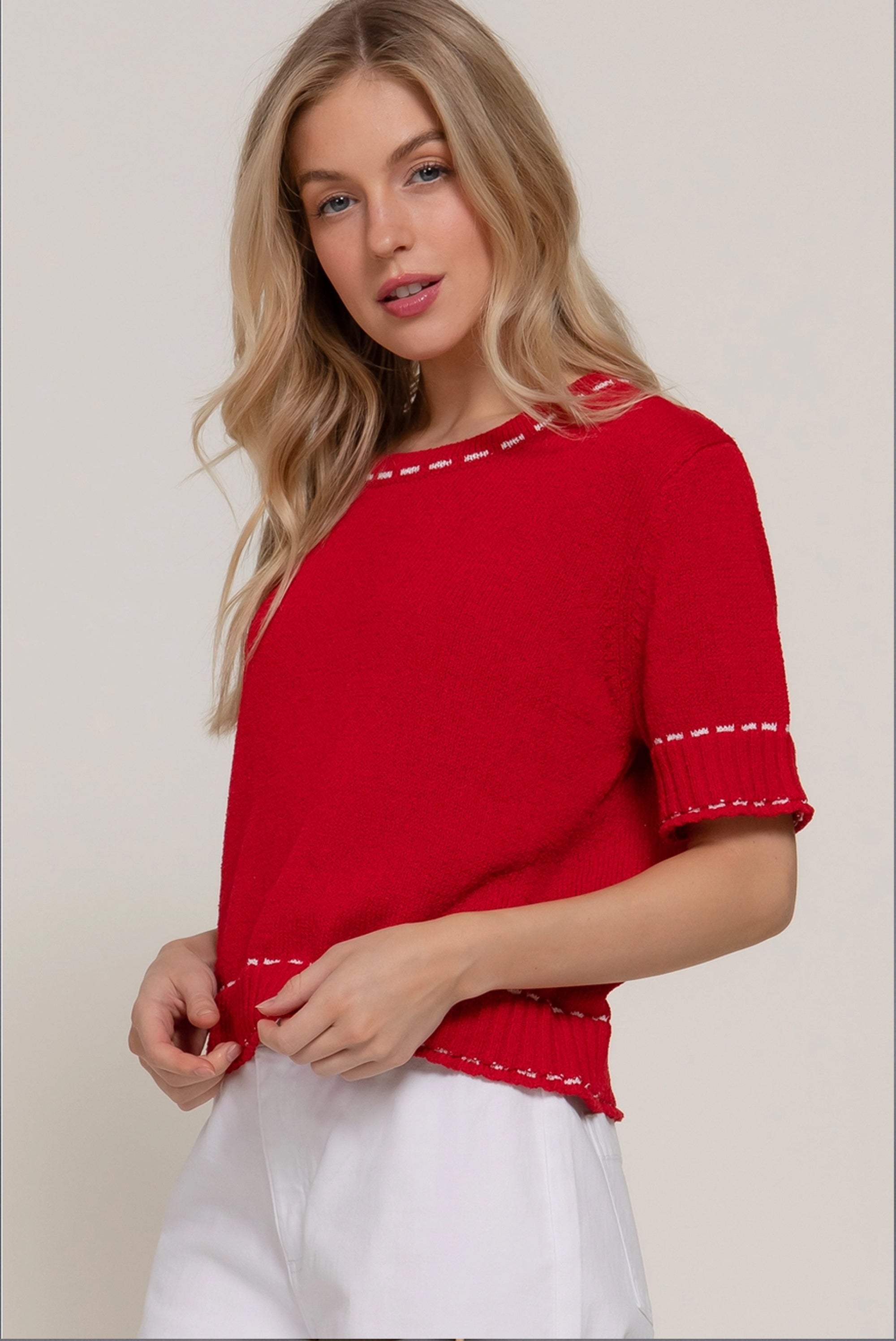 Contrast Color Stitch Sweater Shirt
