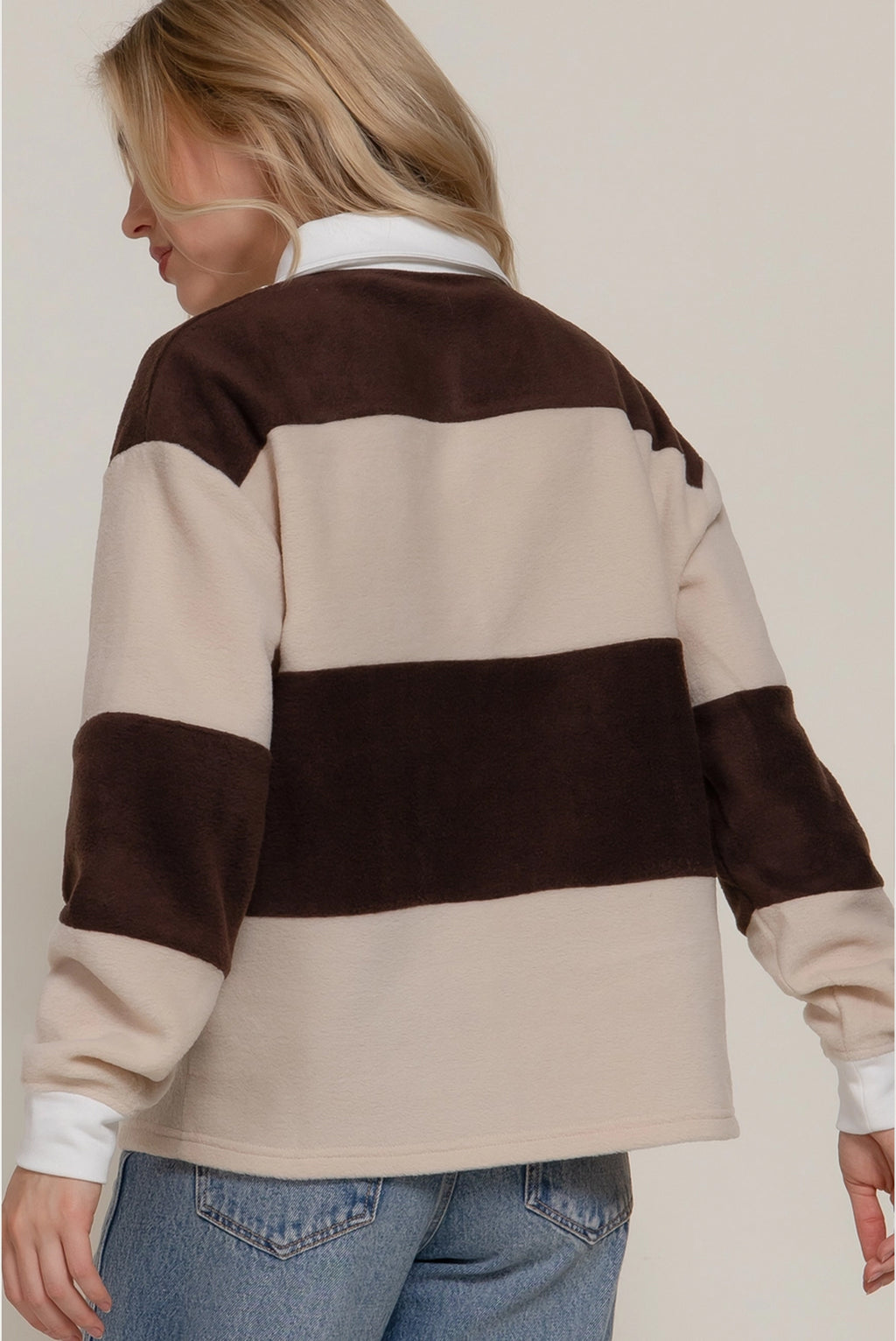 Long Sleeve Beige Polo Sweater